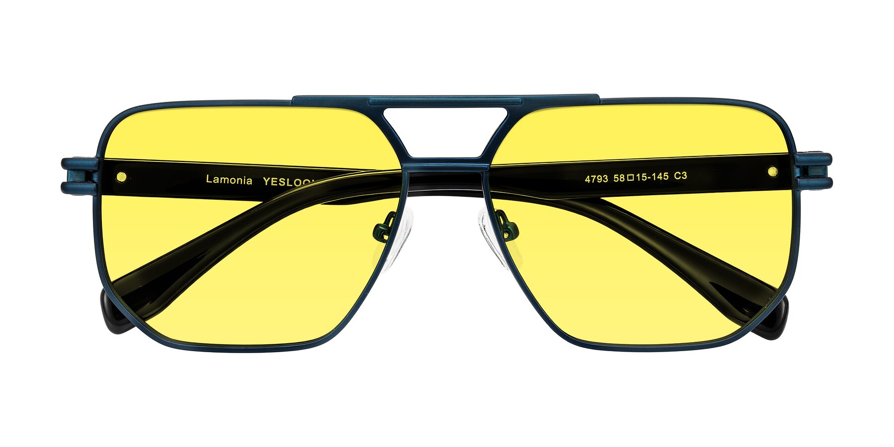 Folded Front of Lamonia in Matte Blue/Black with Medium Yellow Tinted Lenses