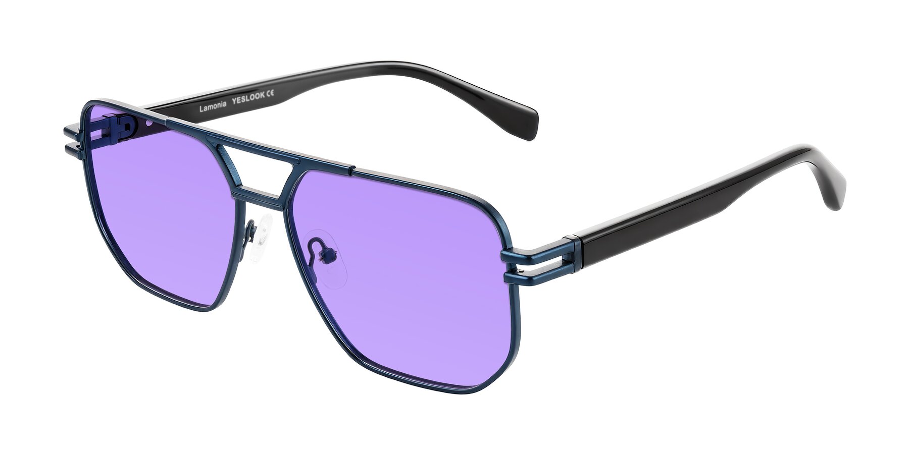 Angle of Lamonia in Matte Blue/Black with Medium Purple Tinted Lenses