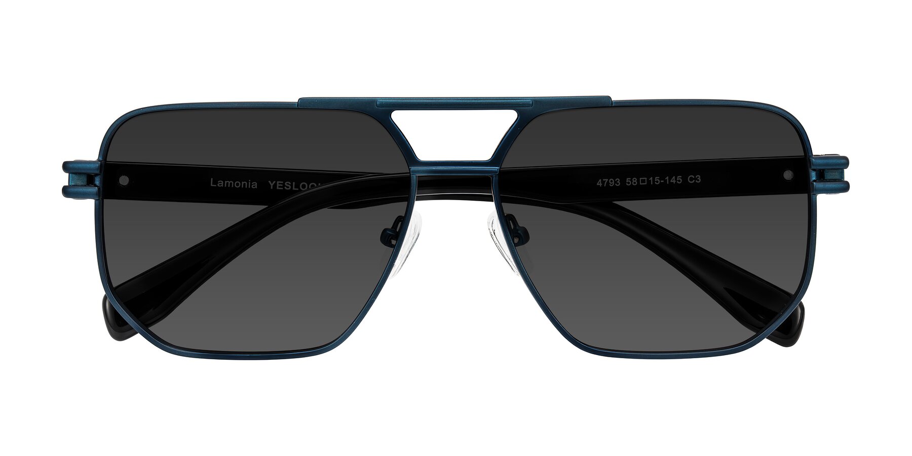 Folded Front of Lamonia in Matte Blue/Black with Gray Tinted Lenses
