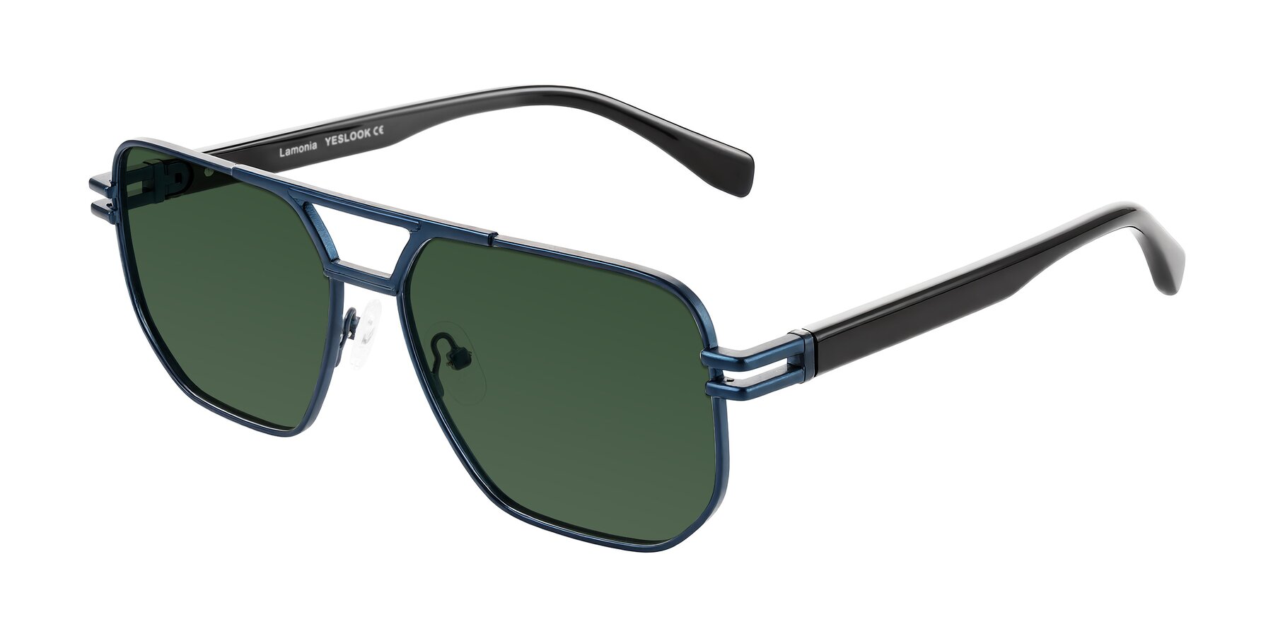 Angle of Lamonia in Matte Blue/Black with Green Tinted Lenses