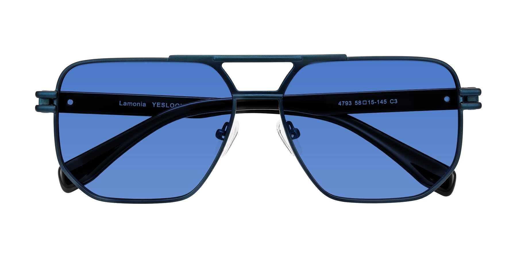 Folded Front of Lamonia in Matte Blue/Black with Blue Tinted Lenses