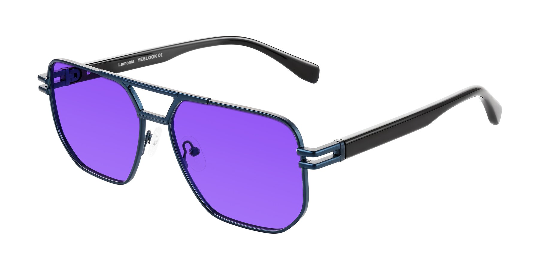 Angle of Lamonia in Matte Blue/Black with Purple Tinted Lenses