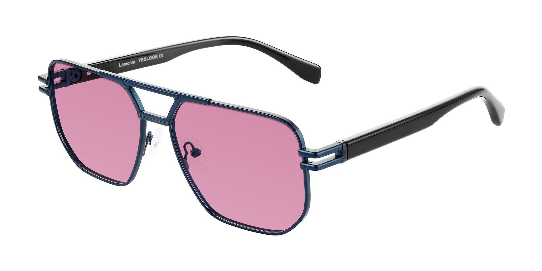 Angle of Lamonia in Matte Blue/Black with Medium Wine Tinted Lenses