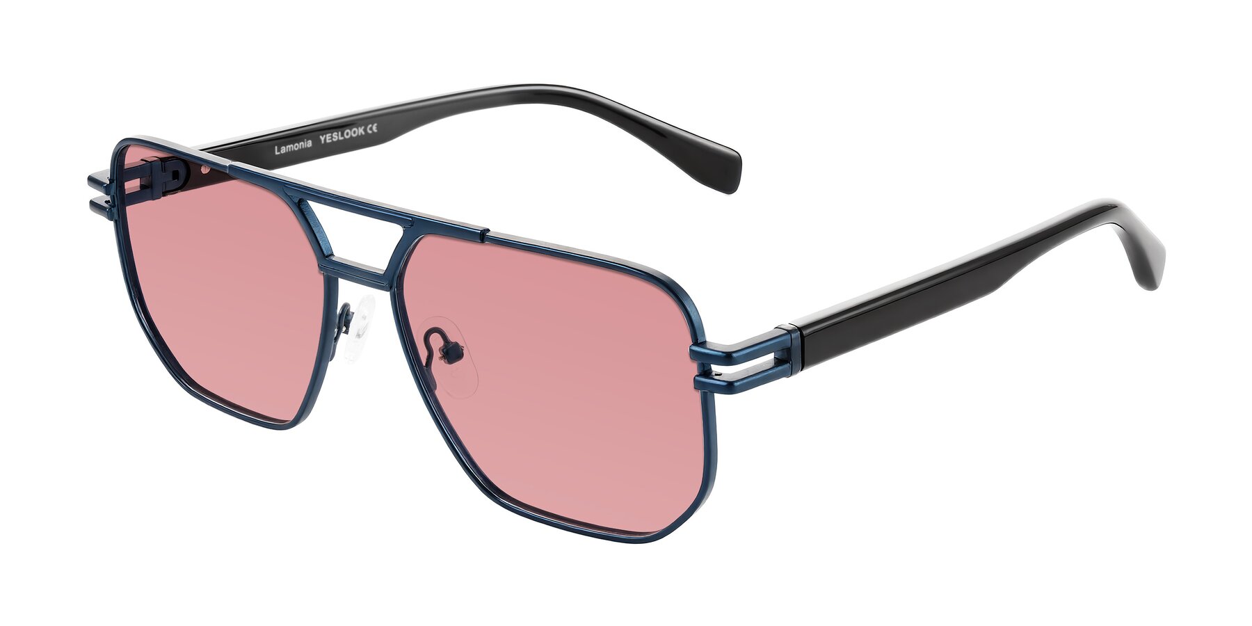 Angle of Lamonia in Matte Blue/Black with Medium Garnet Tinted Lenses