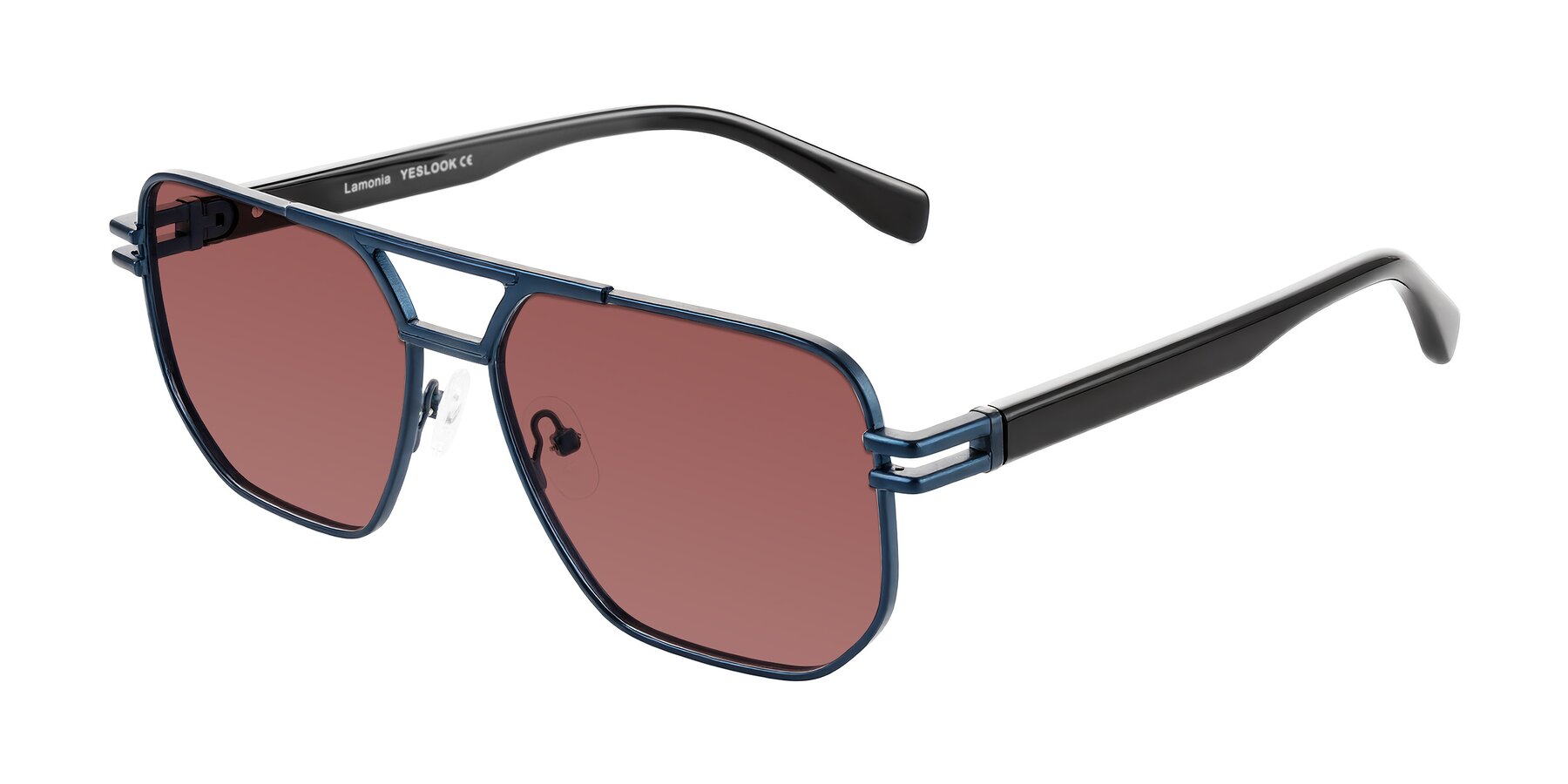 Angle of Lamonia in Matte Blue/Black with Garnet Tinted Lenses