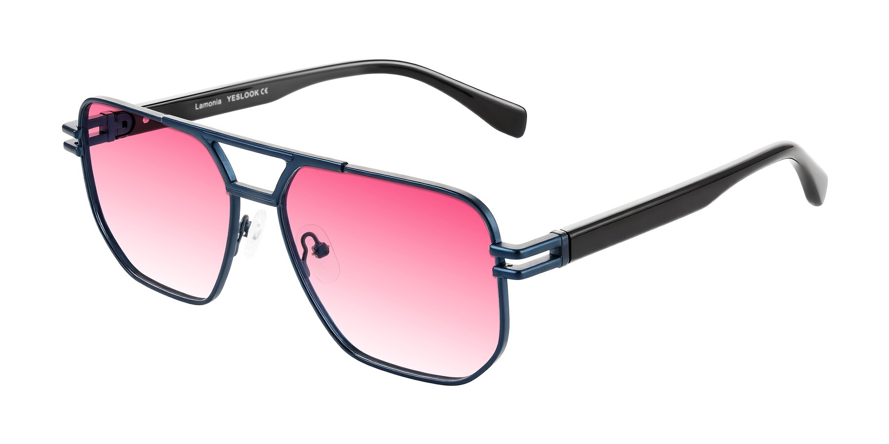 Angle of Lamonia in Matte Blue/Black with Pink Gradient Lenses