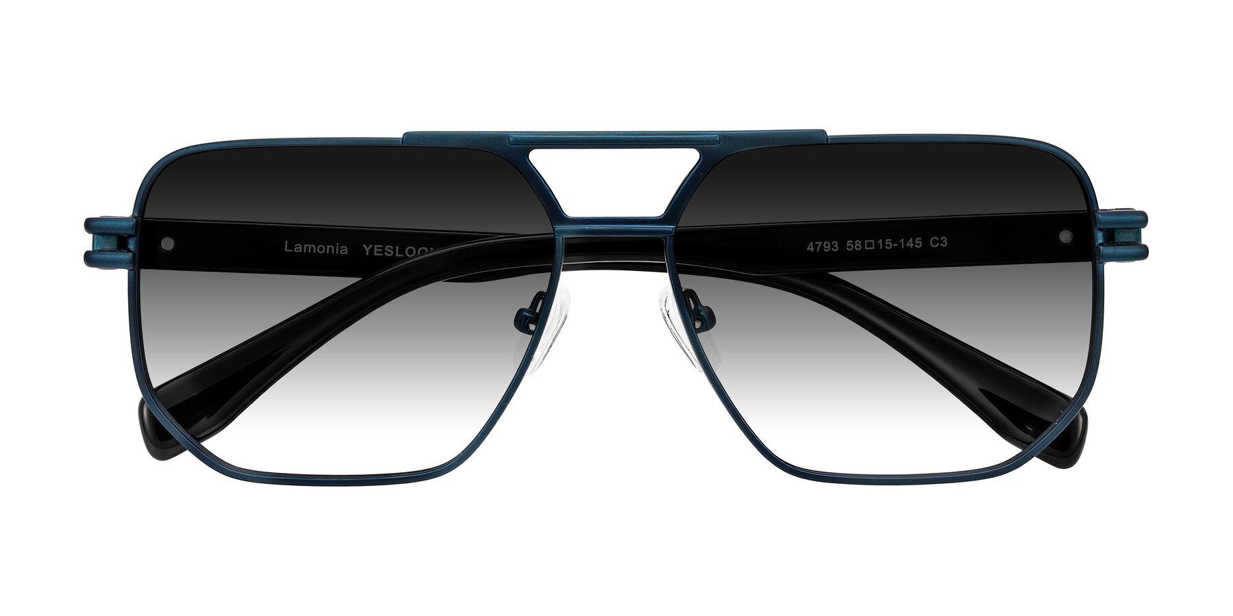 Folded Front of Lamonia in Matte Blue/Black with Gray Gradient Lenses