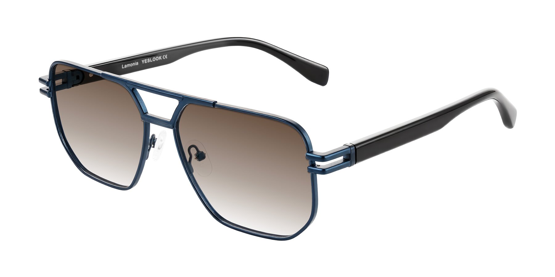 Angle of Lamonia in Matte Blue/Black with Brown Gradient Lenses