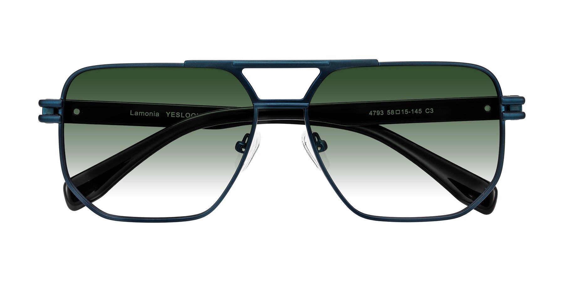 Folded Front of Lamonia in Matte Blue/Black with Green Gradient Lenses