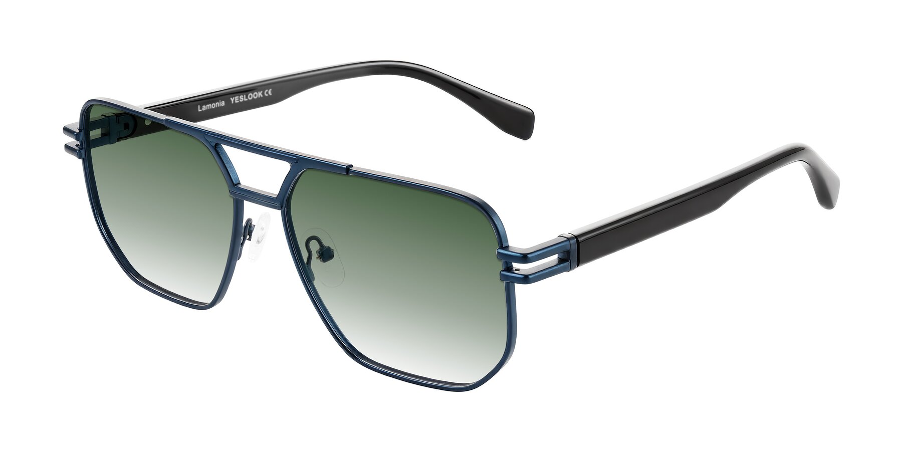 Angle of Lamonia in Matte Blue/Black with Green Gradient Lenses