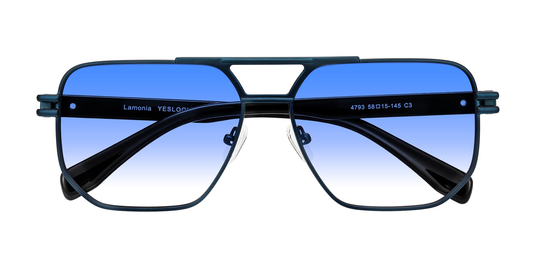 Folded Front of Lamonia in Matte Blue/Black with Blue Gradient Lenses