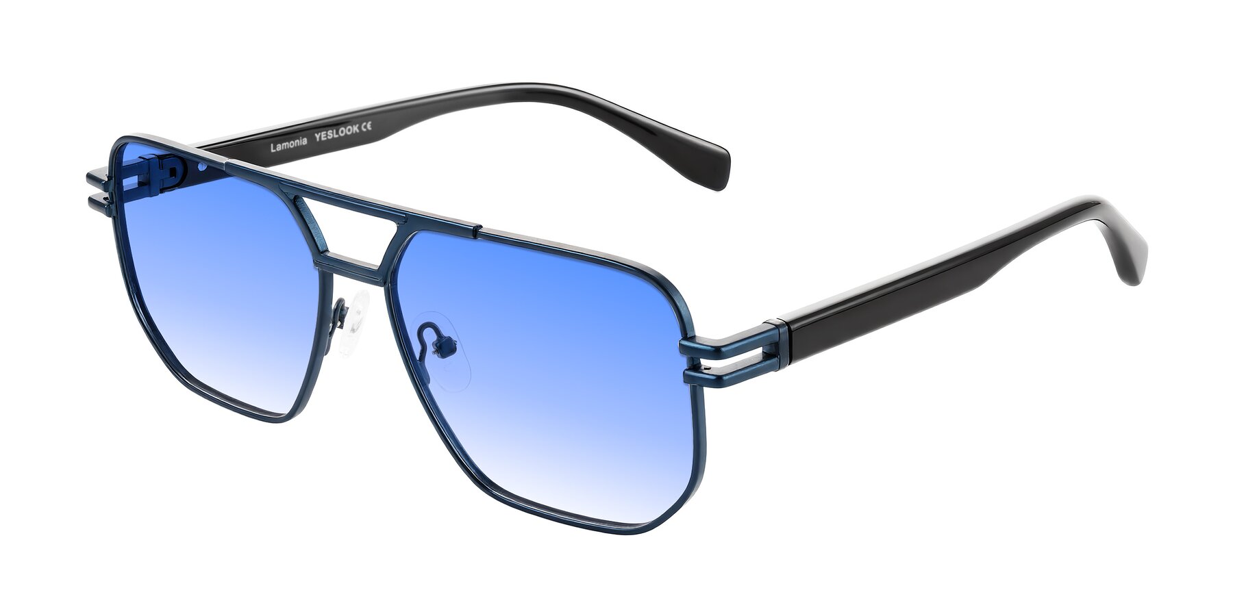 Angle of Lamonia in Matte Blue/Black with Blue Gradient Lenses