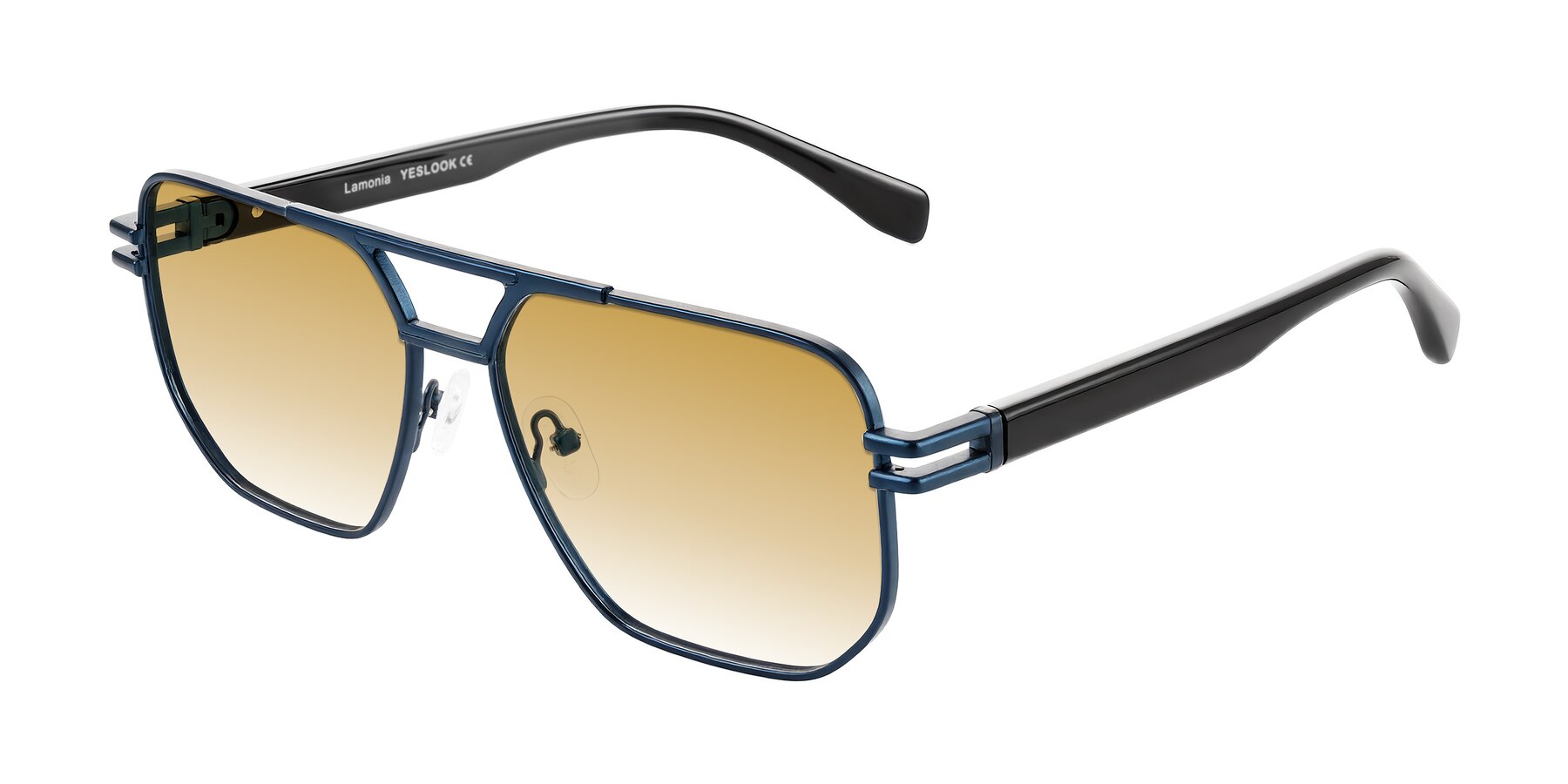 Angle of Lamonia in Matte Blue/Black with Champagne Gradient Lenses