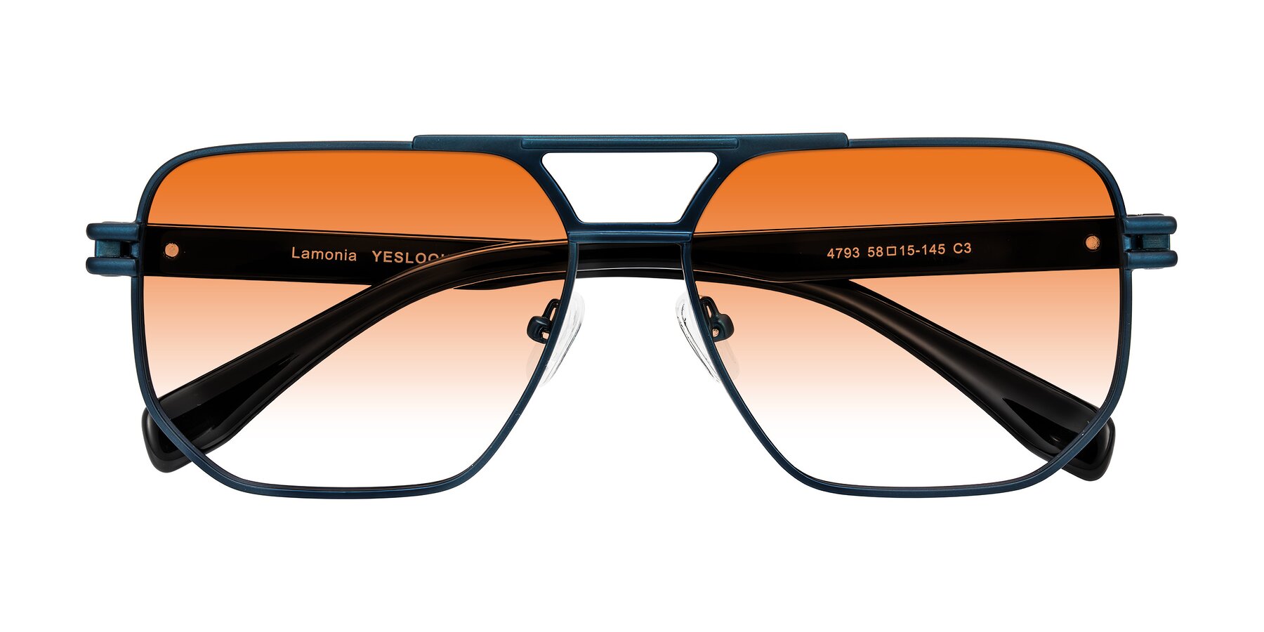 Folded Front of Lamonia in Matte Blue/Black with Orange Gradient Lenses