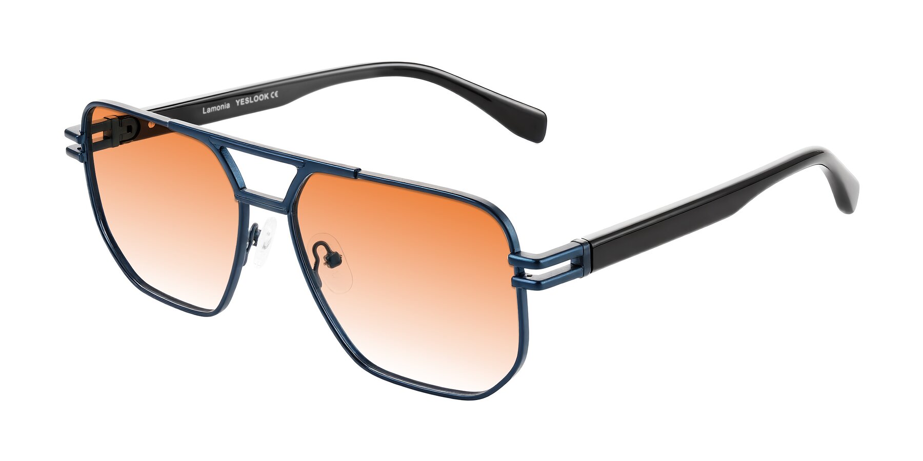 Angle of Lamonia in Matte Blue/Black with Orange Gradient Lenses