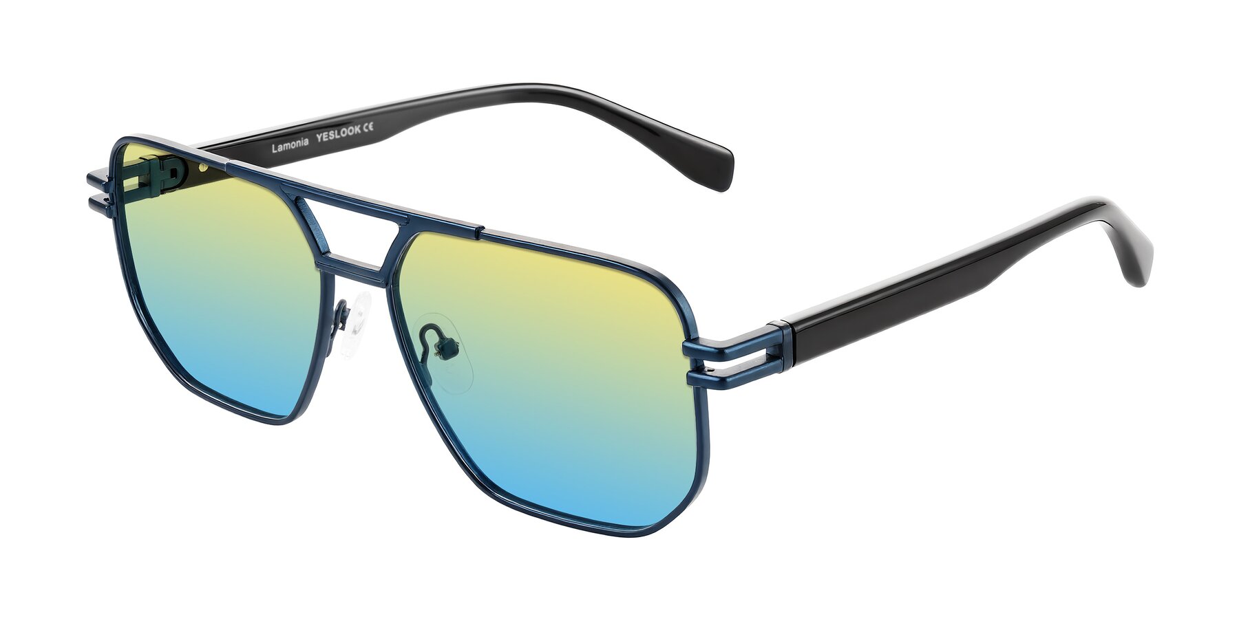 Angle of Lamonia in Matte Blue/Black with Yellow / Blue Gradient Lenses