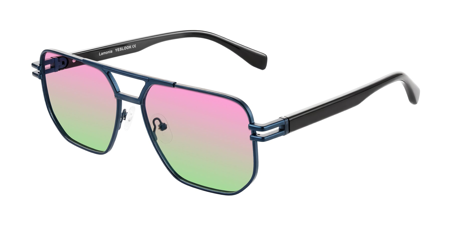 Angle of Lamonia in Matte Blue/Black with Pink / Green Gradient Lenses