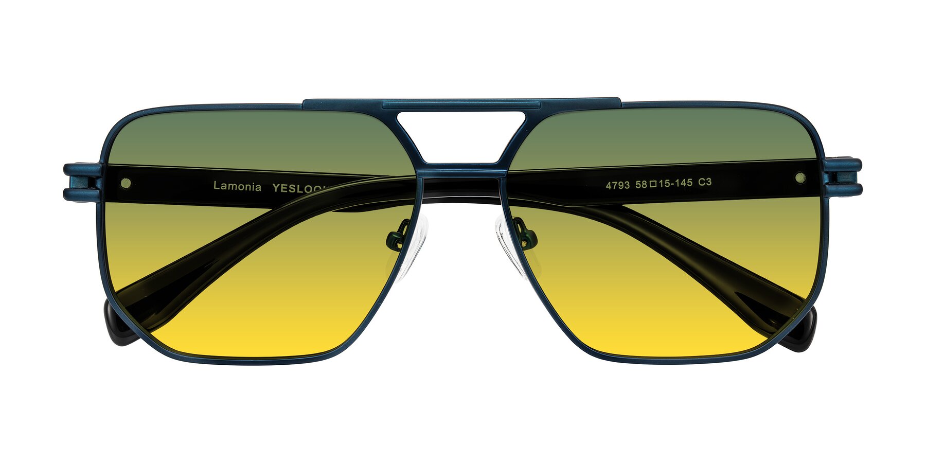 Folded Front of Lamonia in Matte Blue/Black with Green / Yellow Gradient Lenses