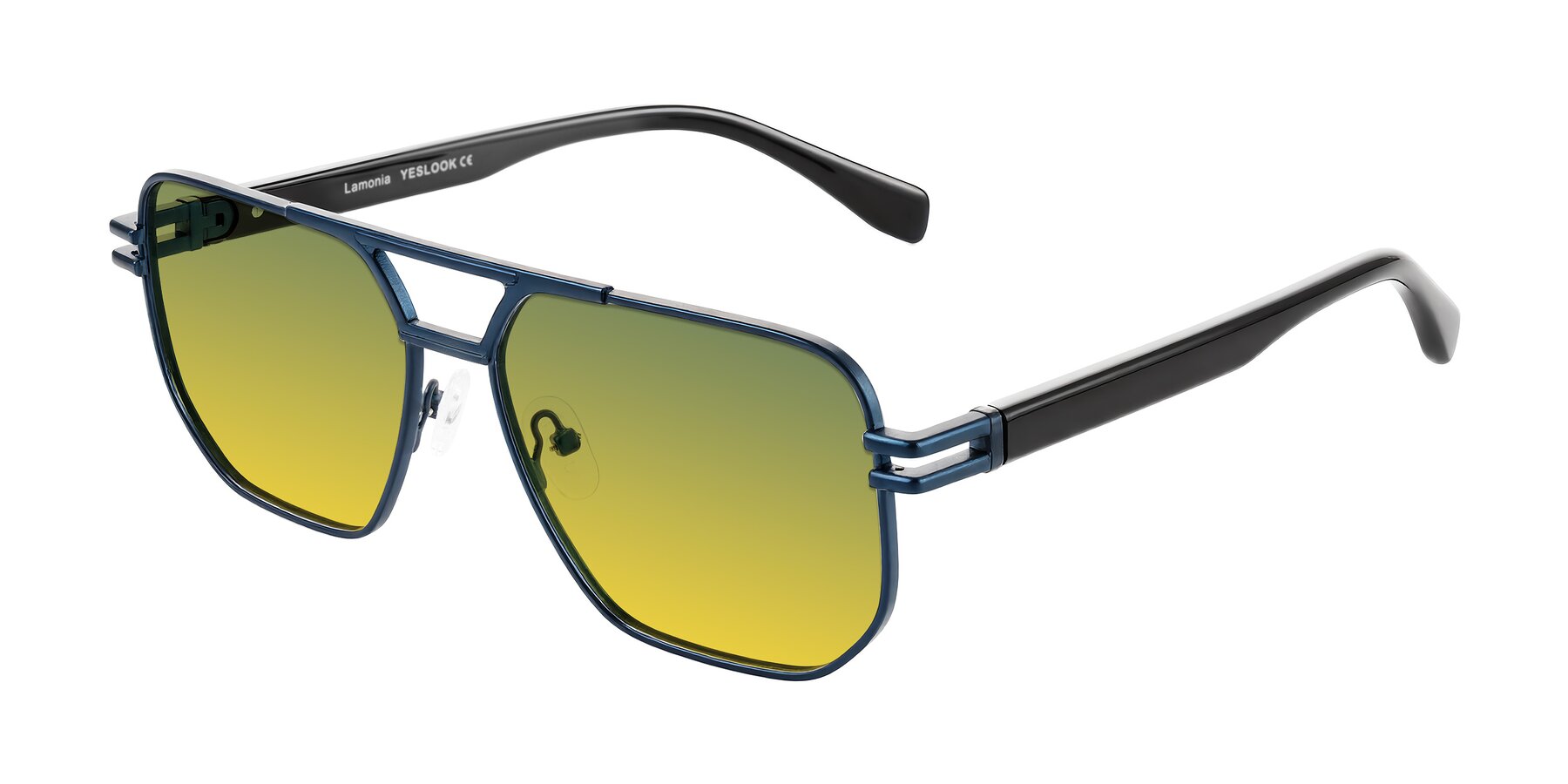 Angle of Lamonia in Matte Blue/Black with Green / Yellow Gradient Lenses