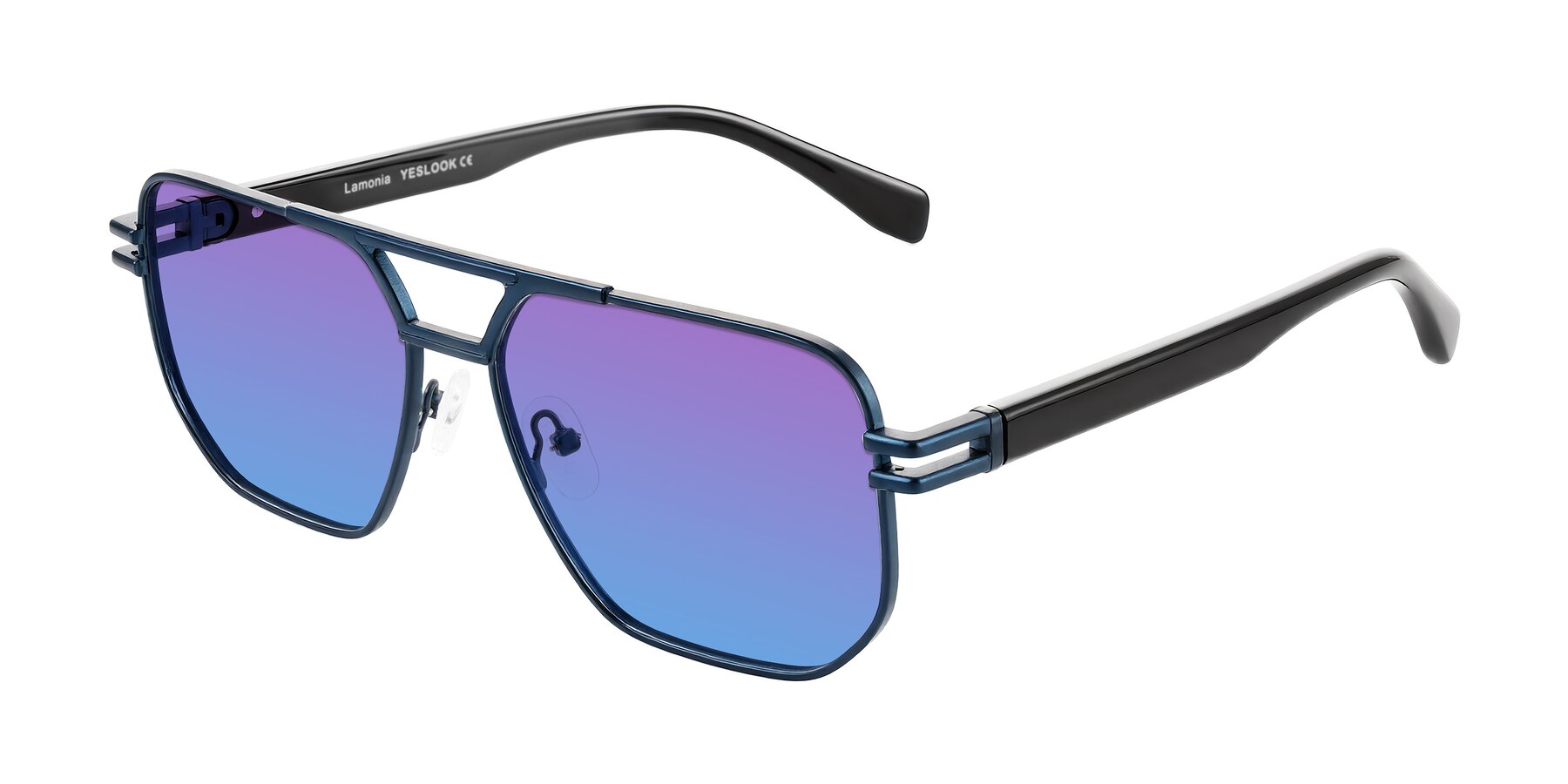 Angle of Lamonia in Matte Blue/Black with Purple / Blue Gradient Lenses