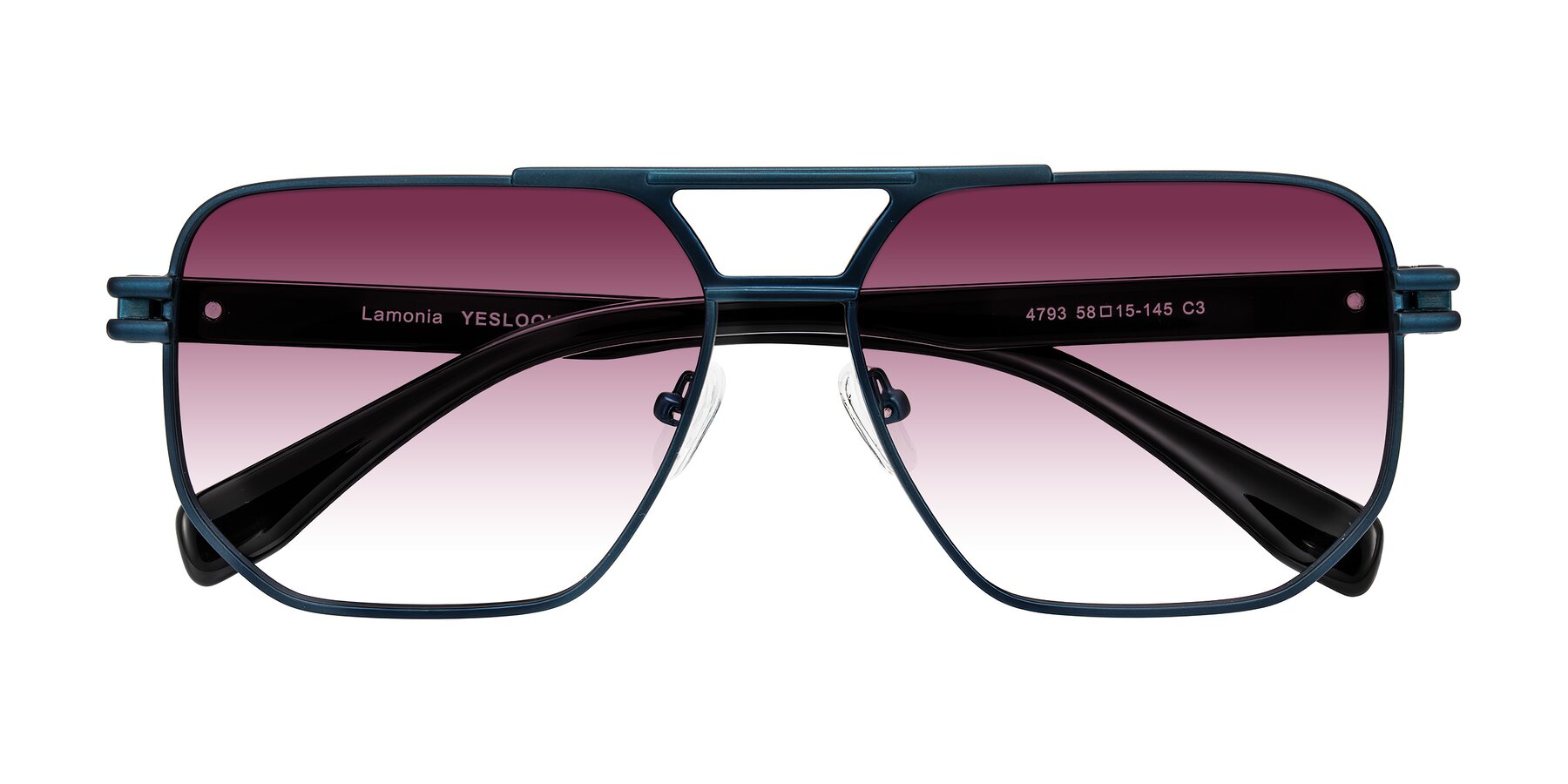 Folded Front of Lamonia in Matte Blue/Black with Wine Gradient Lenses