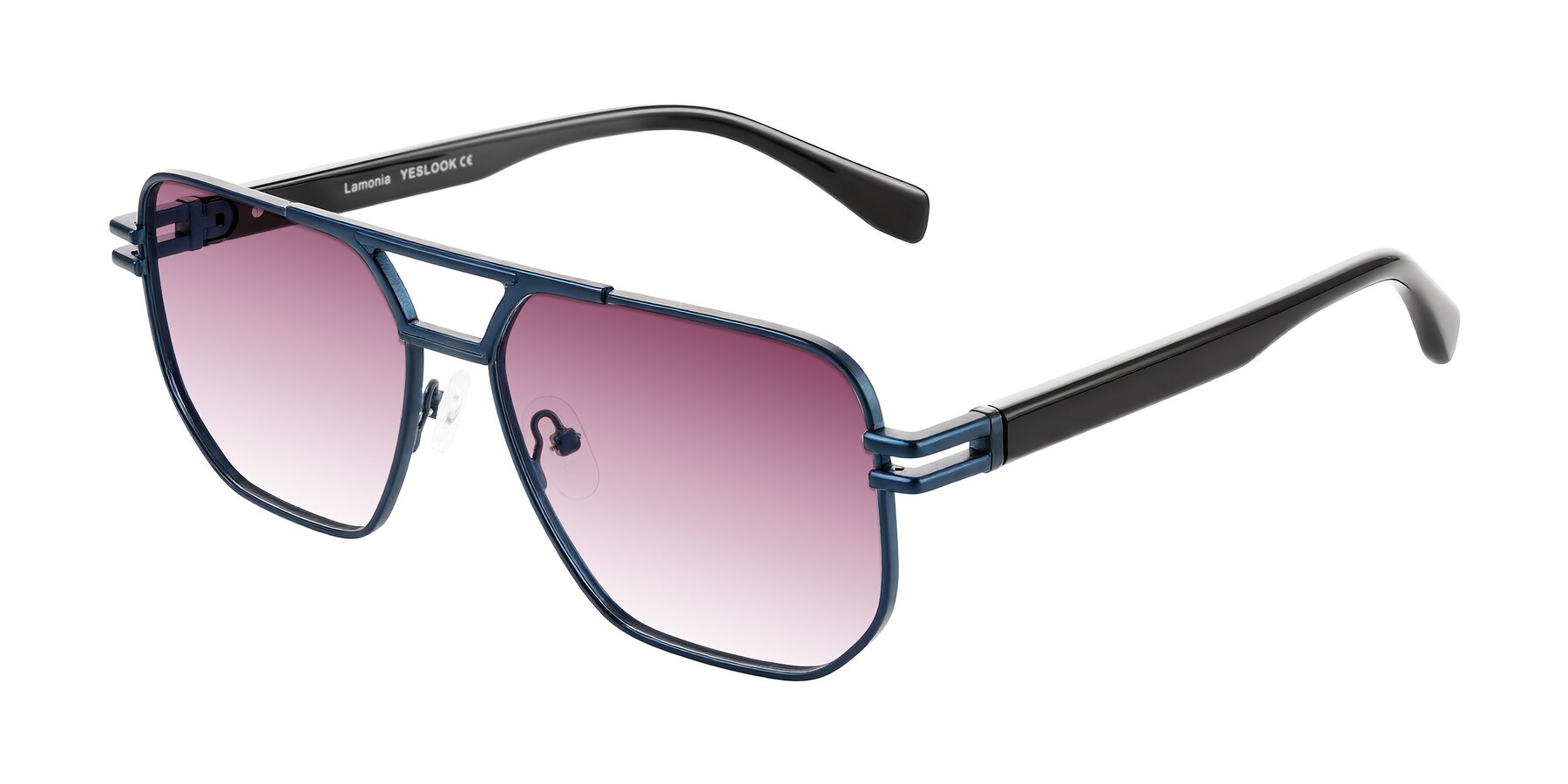 Angle of Lamonia in Matte Blue/Black with Wine Gradient Lenses
