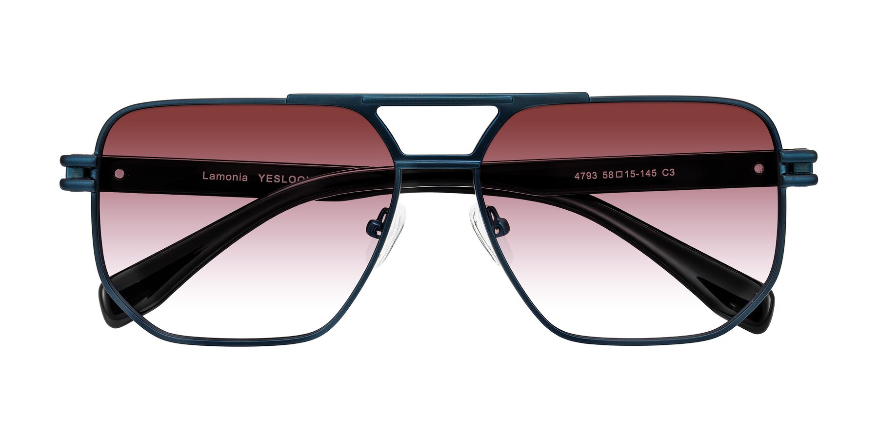 Folded Front of Lamonia in Matte Blue/Black with Garnet Gradient Lenses