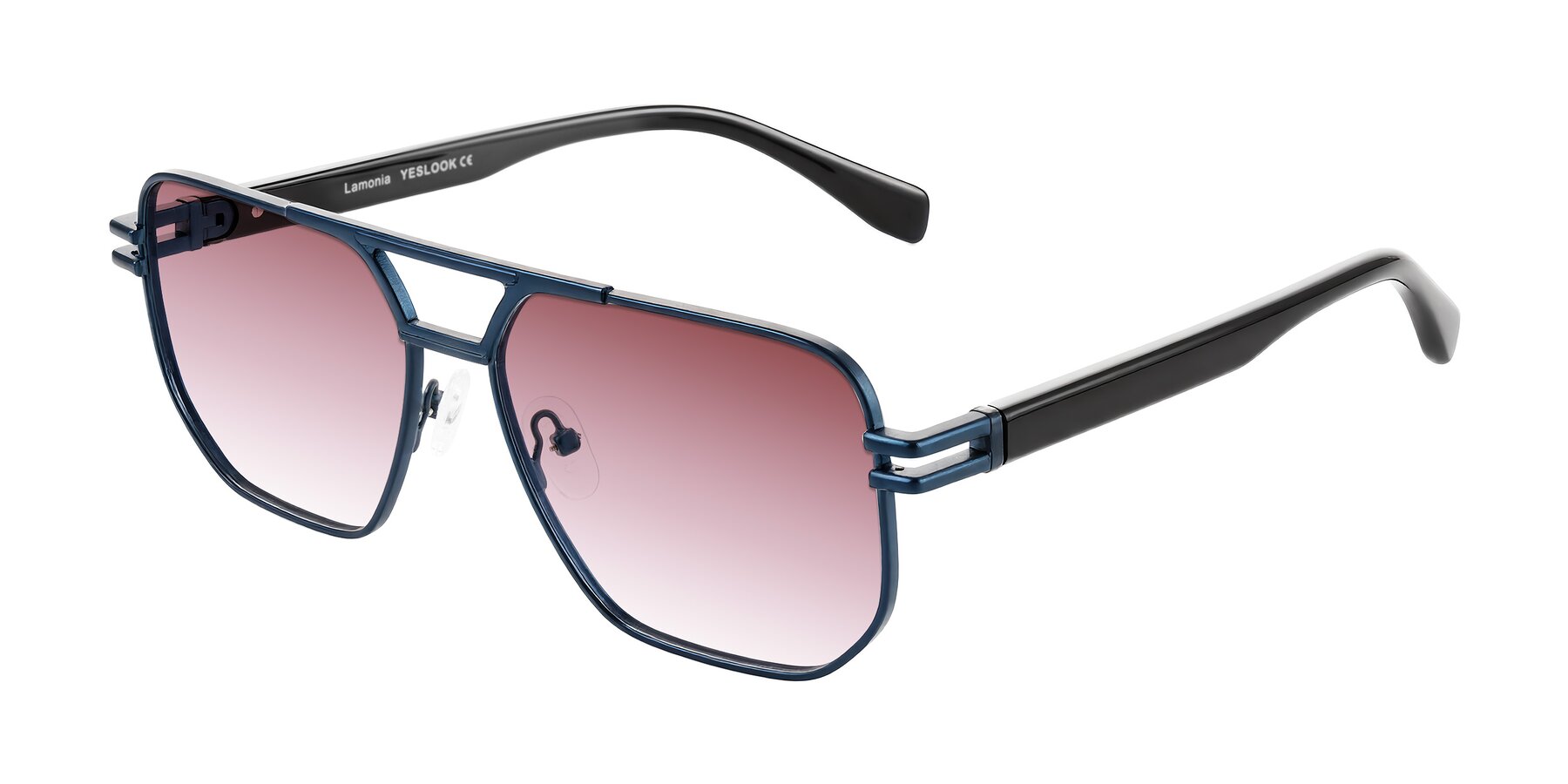 Angle of Lamonia in Matte Blue/Black with Garnet Gradient Lenses