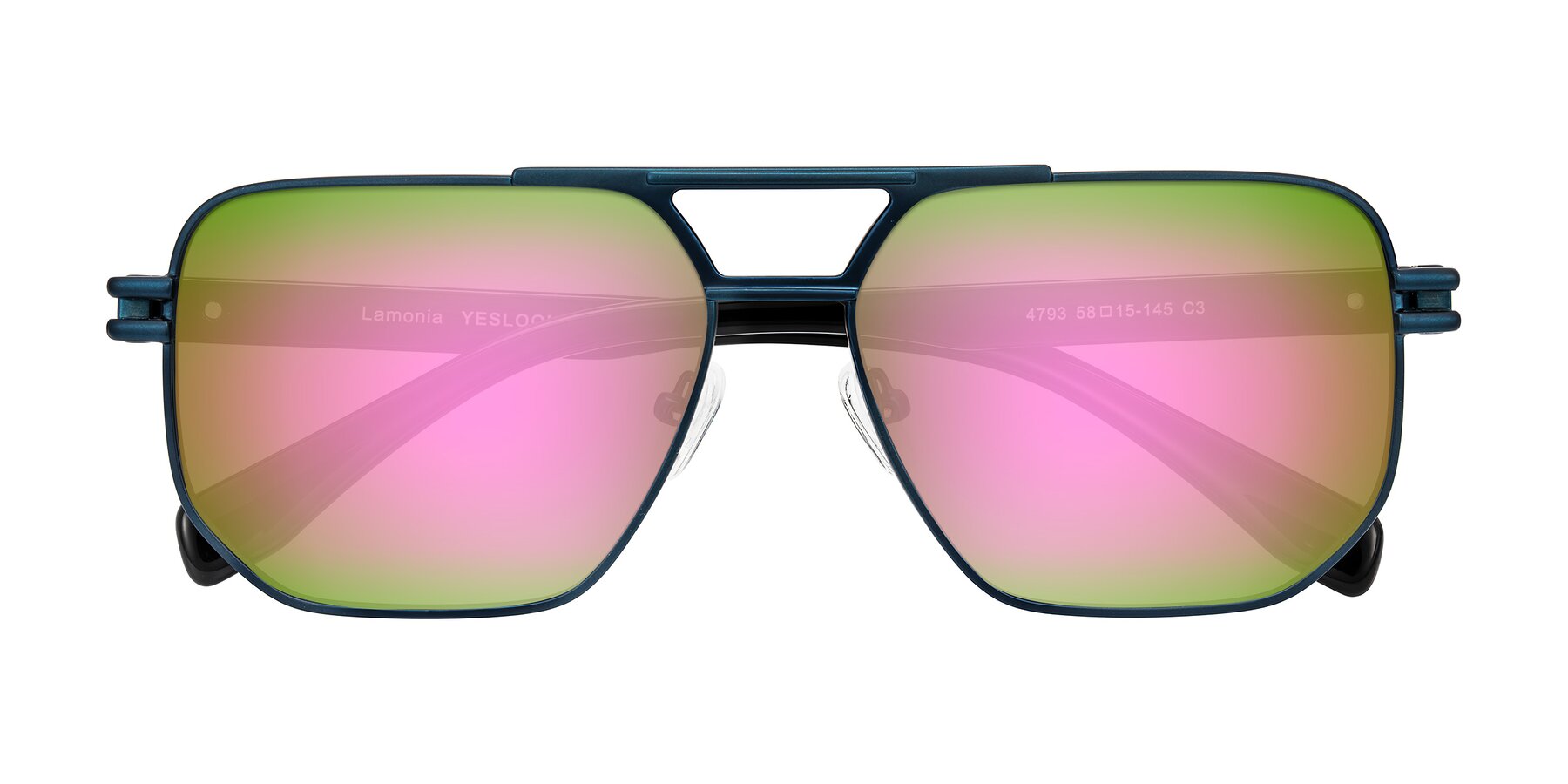 Folded Front of Lamonia in Matte Blue/Black with Pink Mirrored Lenses