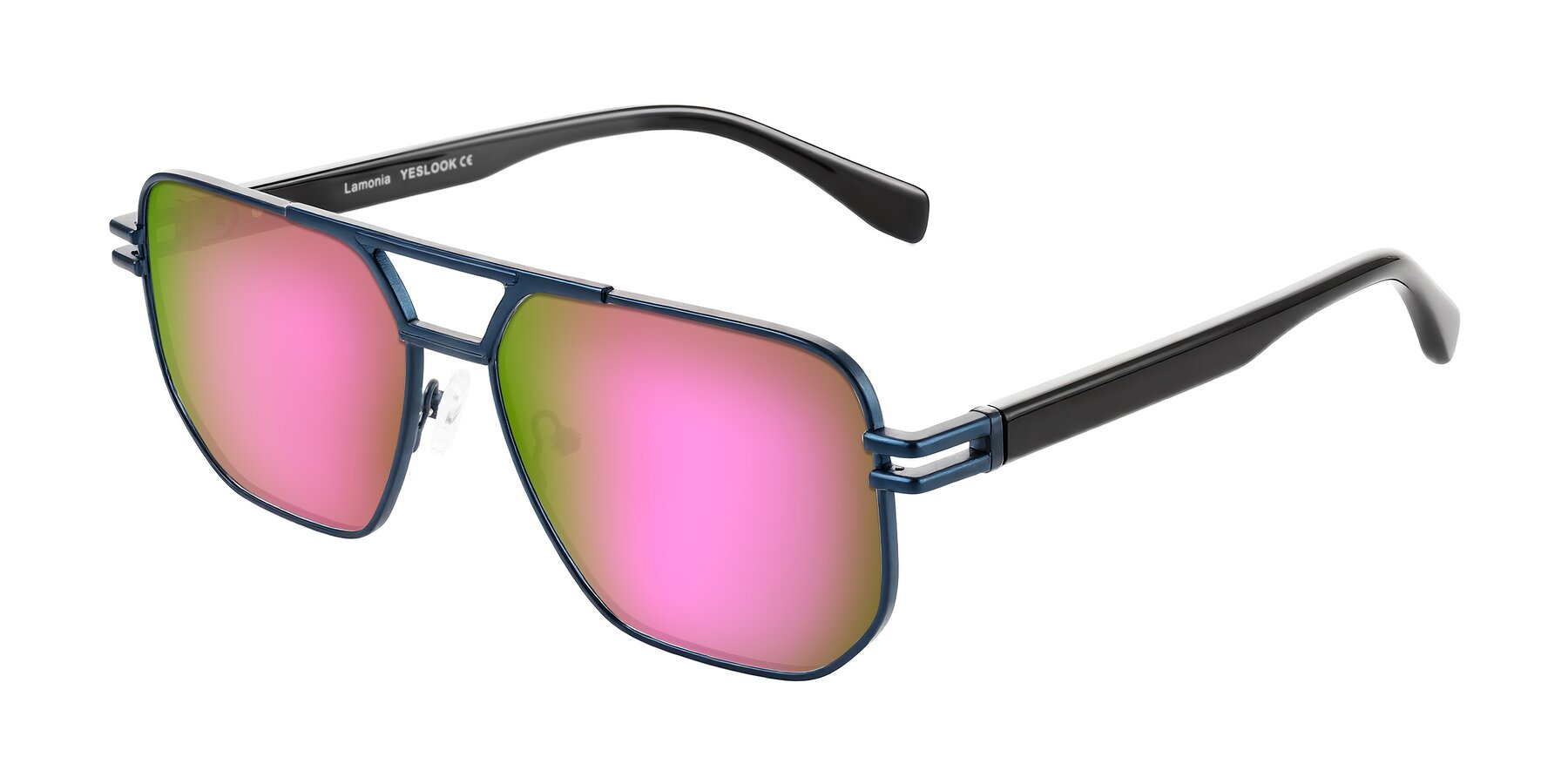 Angle of Lamonia in Matte Blue/Black with Pink Mirrored Lenses