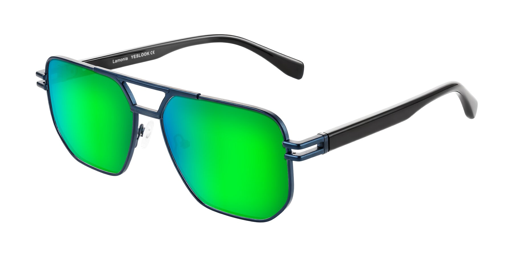 Angle of Lamonia in Matte Blue/Black with Green Mirrored Lenses