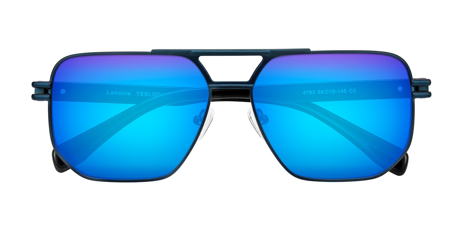 Folded Front of Lamonia in Matte Blue/Black with Blue Mirrored Lenses