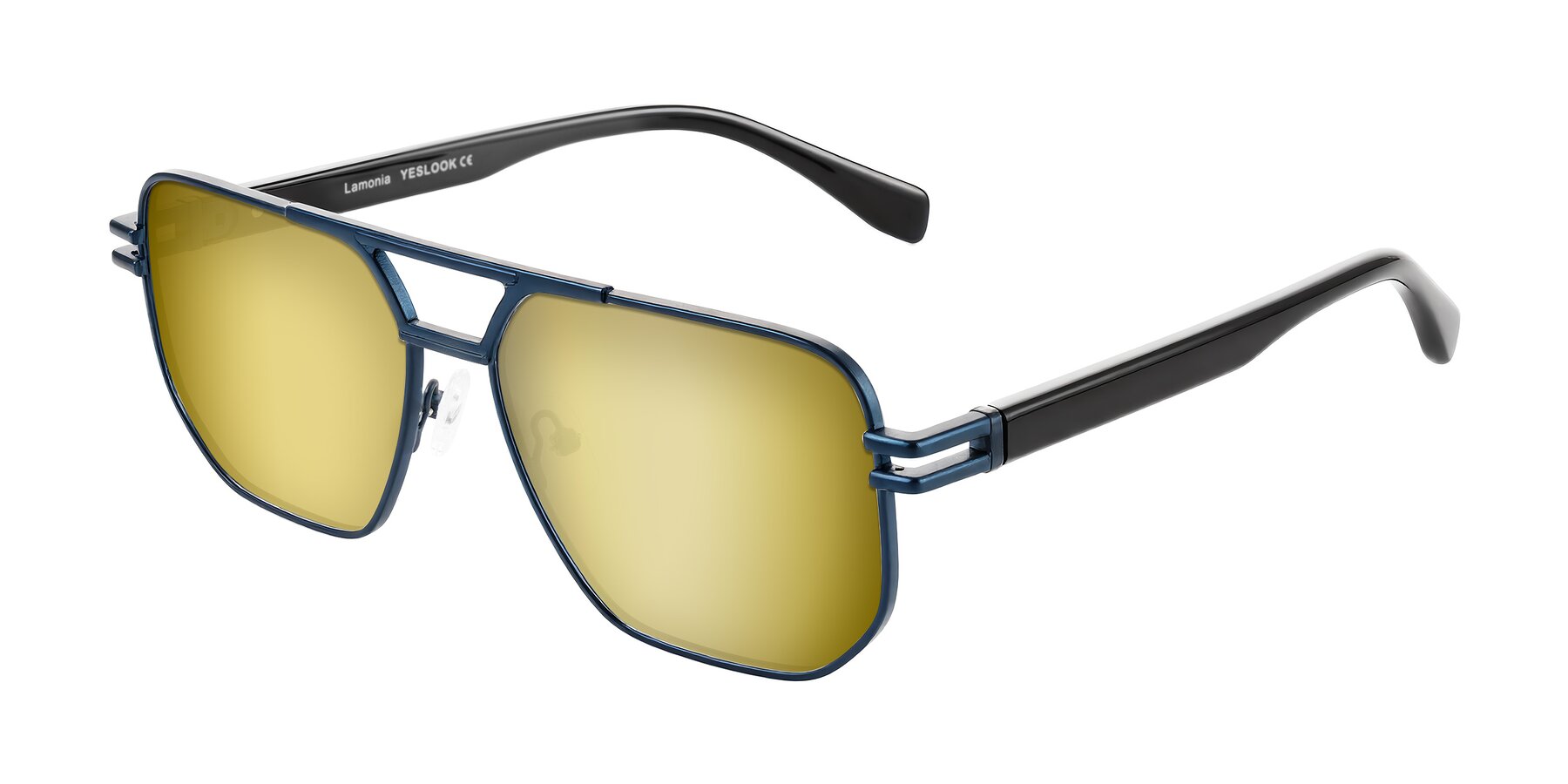 Angle of Lamonia in Matte Blue/Black with Gold Mirrored Lenses