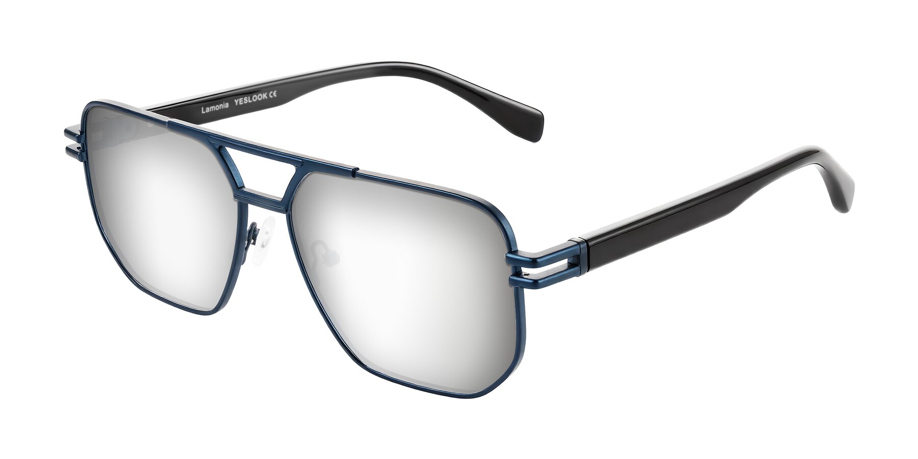 Angle of Lamonia in Matte Blue/Black with Silver Mirrored Lenses