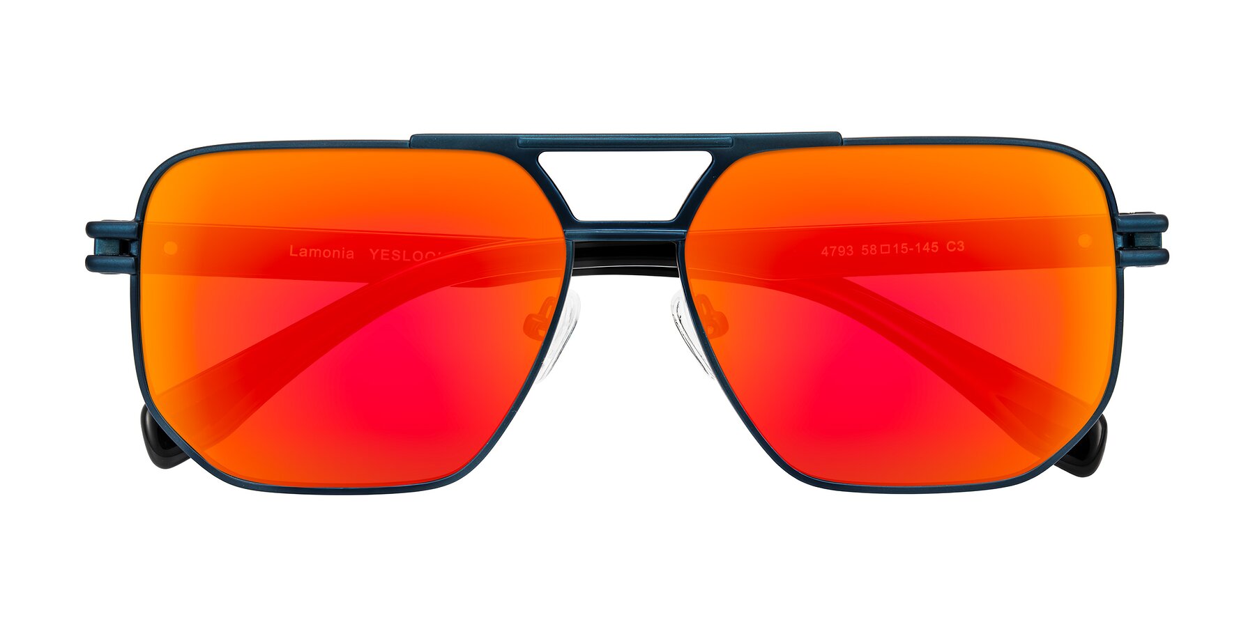 Folded Front of Lamonia in Matte Blue/Black with Red Gold Mirrored Lenses