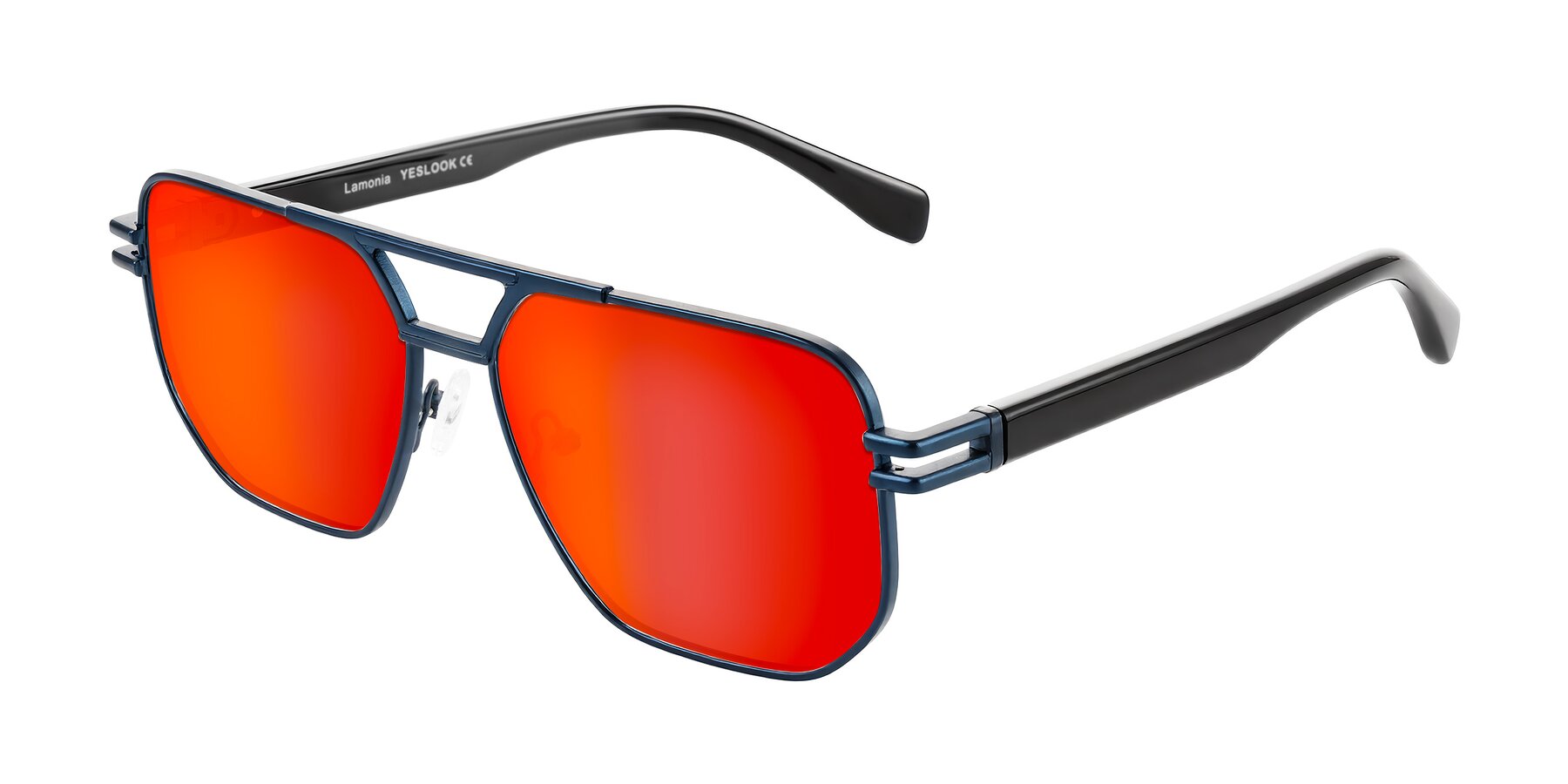 Angle of Lamonia in Matte Blue/Black with Red Gold Mirrored Lenses