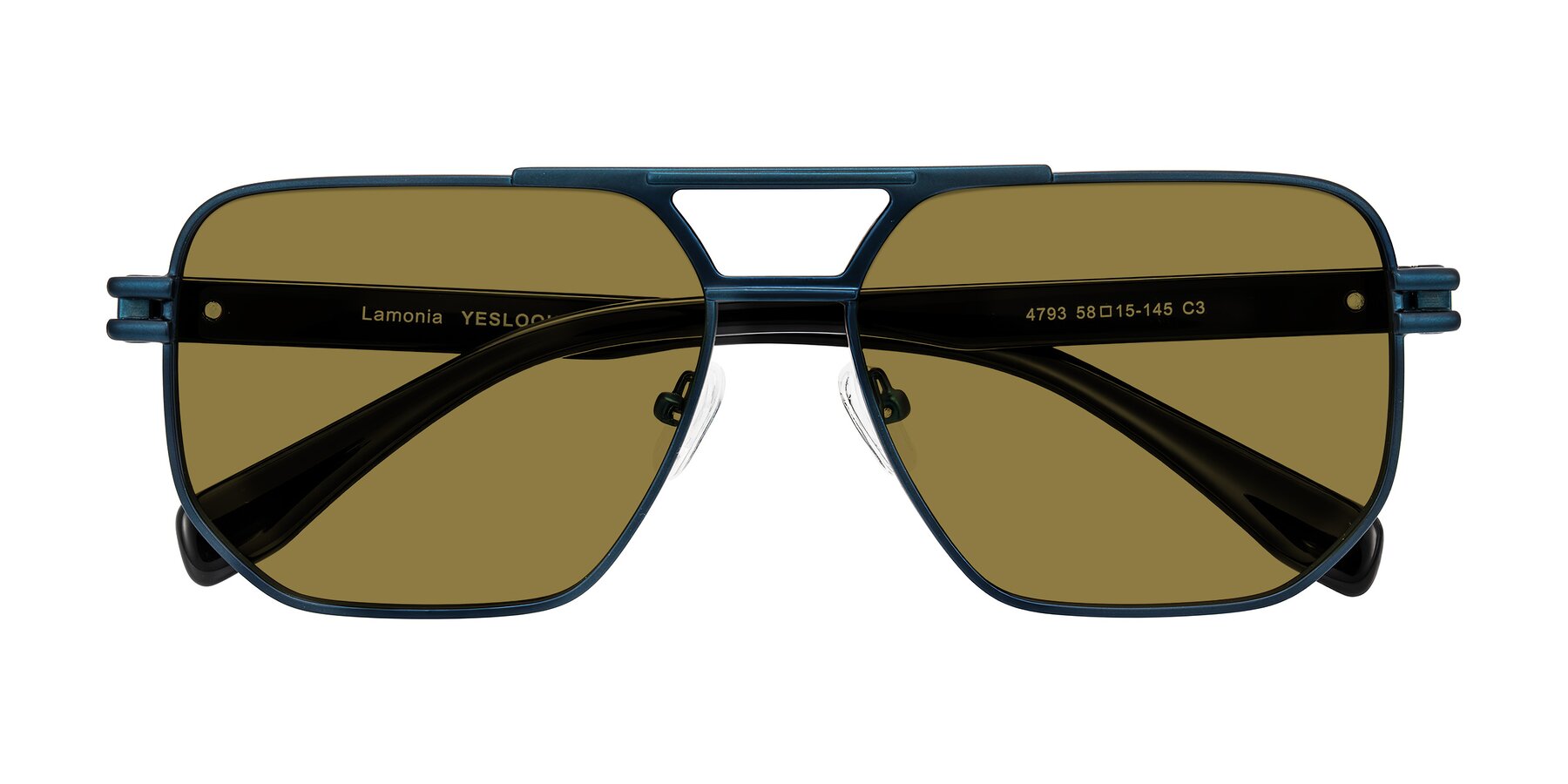 Folded Front of Lamonia in Matte Blue/Black with Brown Polarized Lenses