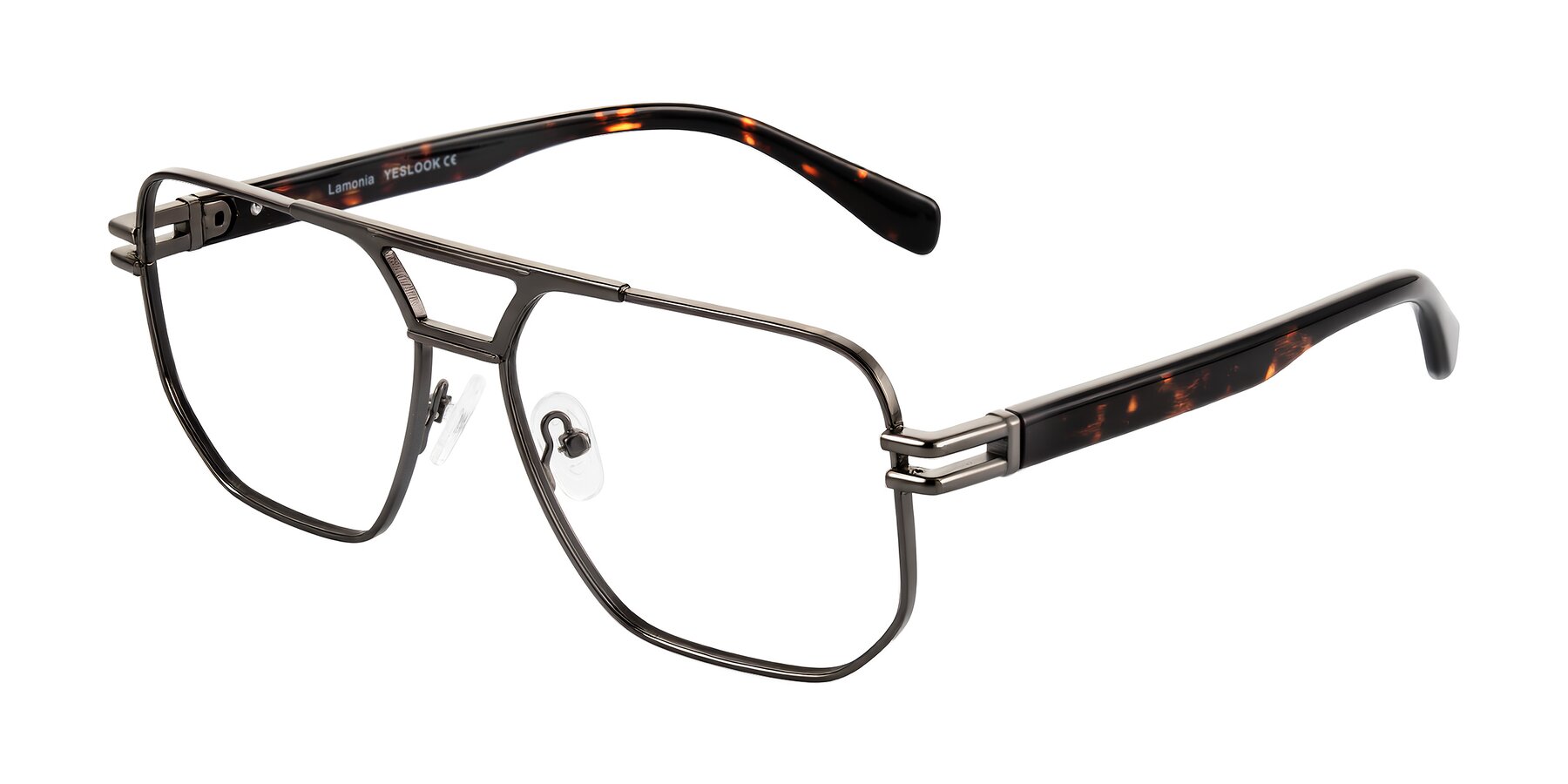 Angle of Lamonia in Matte Gunmetal/Tortoise with Clear Blue Light Blocking Lenses