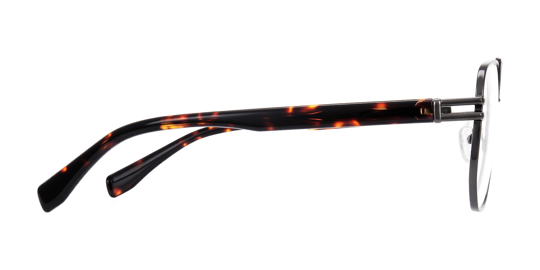 Side of Lamonia in Matte Gunmetal/Tortoise with Clear Blue Light Blocking Lenses