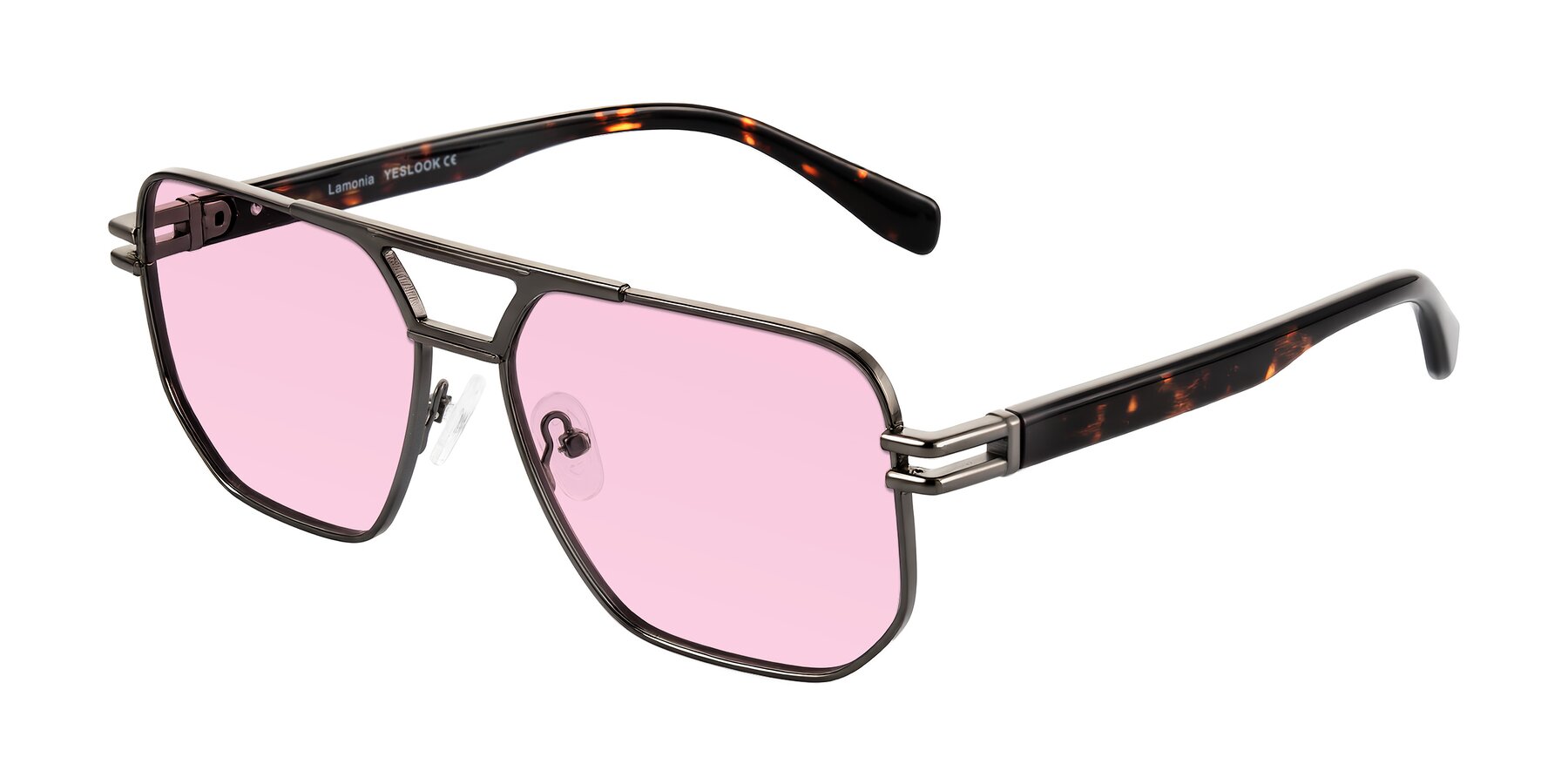 Angle of Lamonia in Matte Gunmetal/Tortoise with Light Pink Tinted Lenses
