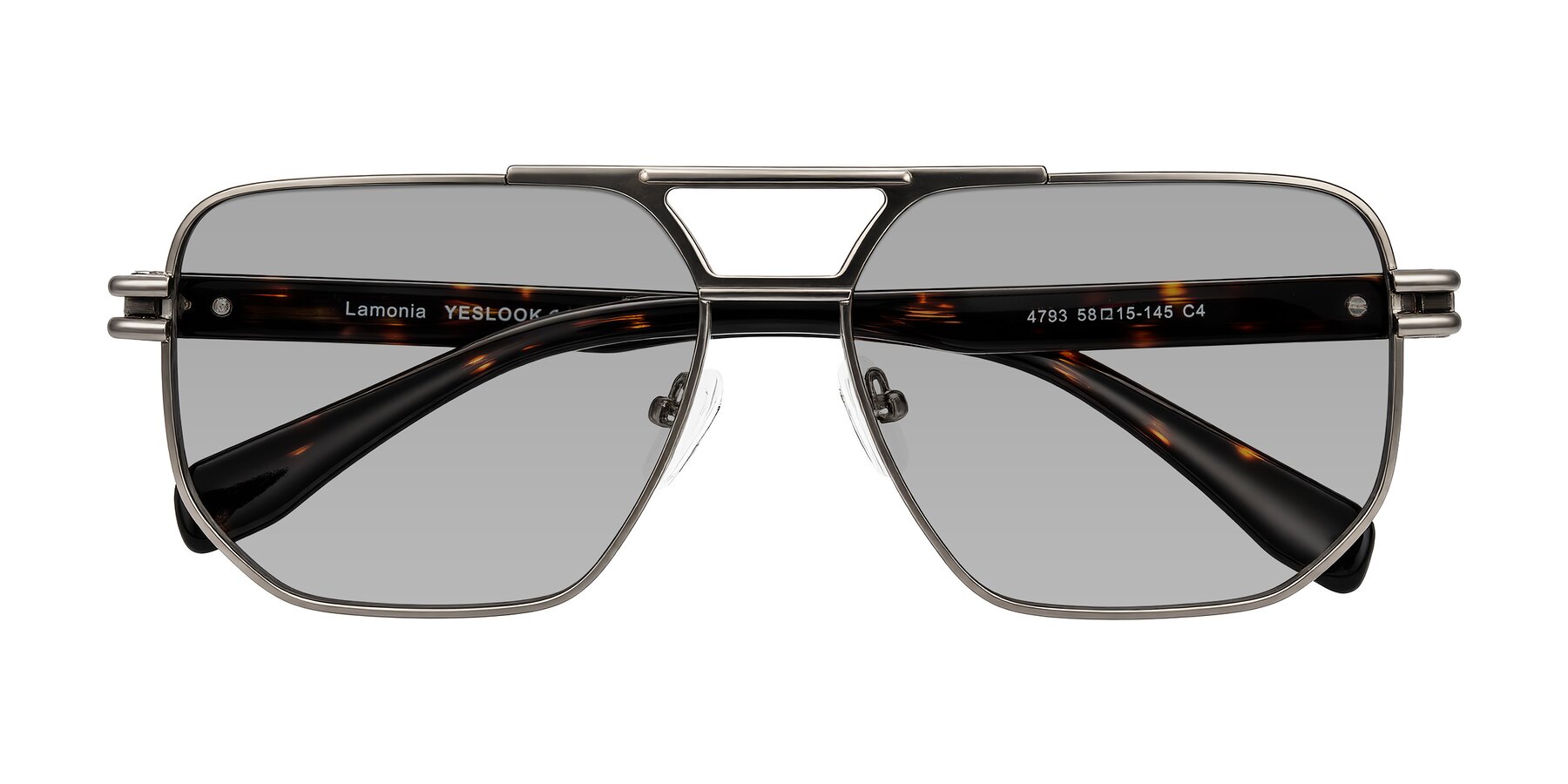 Folded Front of Lamonia in Matte Gunmetal/Tortoise with Light Gray Tinted Lenses