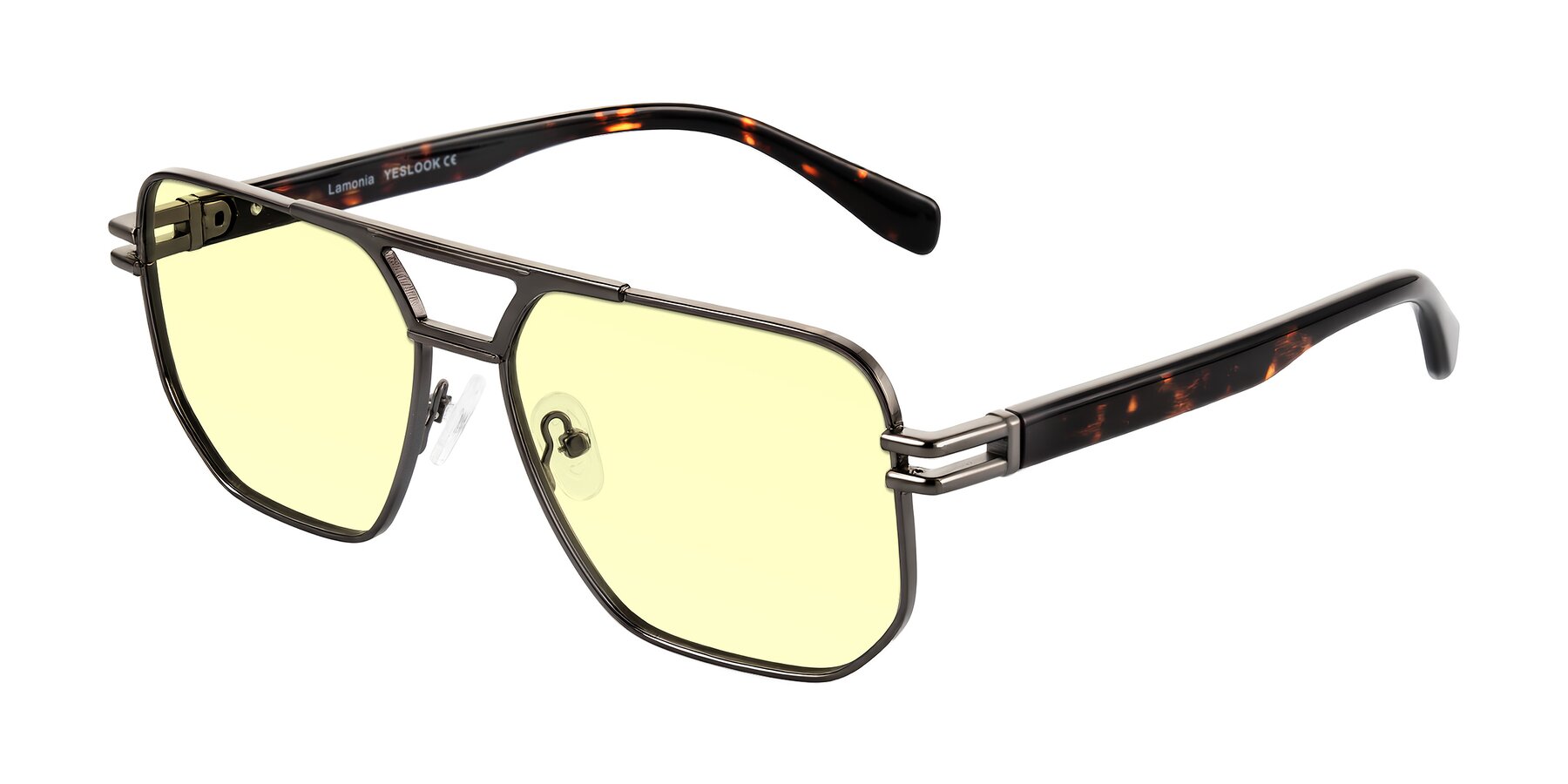 Angle of Lamonia in Matte Gunmetal/Tortoise with Light Yellow Tinted Lenses