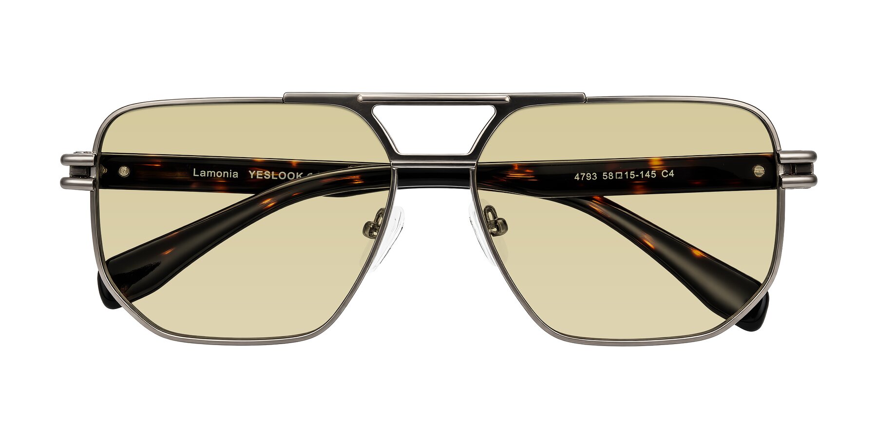 Folded Front of Lamonia in Matte Gunmetal/Tortoise with Light Champagne Tinted Lenses