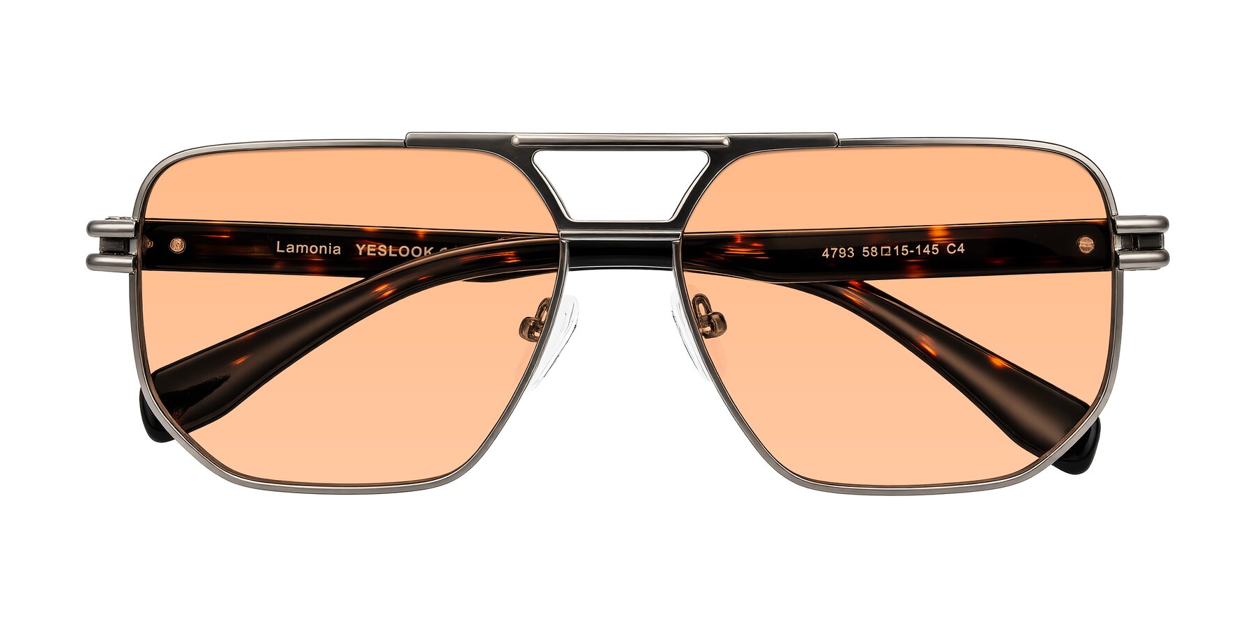 Folded Front of Lamonia in Matte Gunmetal/Tortoise with Light Orange Tinted Lenses