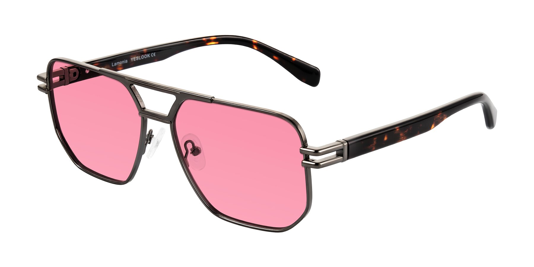 Angle of Lamonia in Matte Gunmetal/Tortoise with Pink Tinted Lenses
