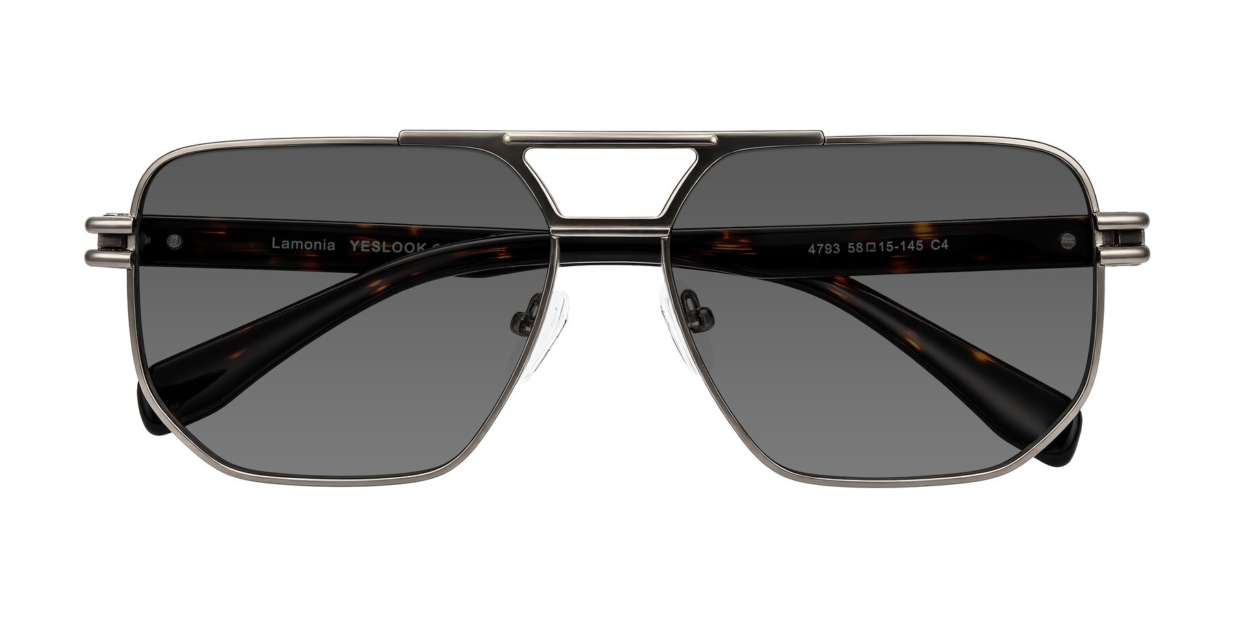 Folded Front of Lamonia in Matte Gunmetal/Tortoise with Medium Gray Tinted Lenses