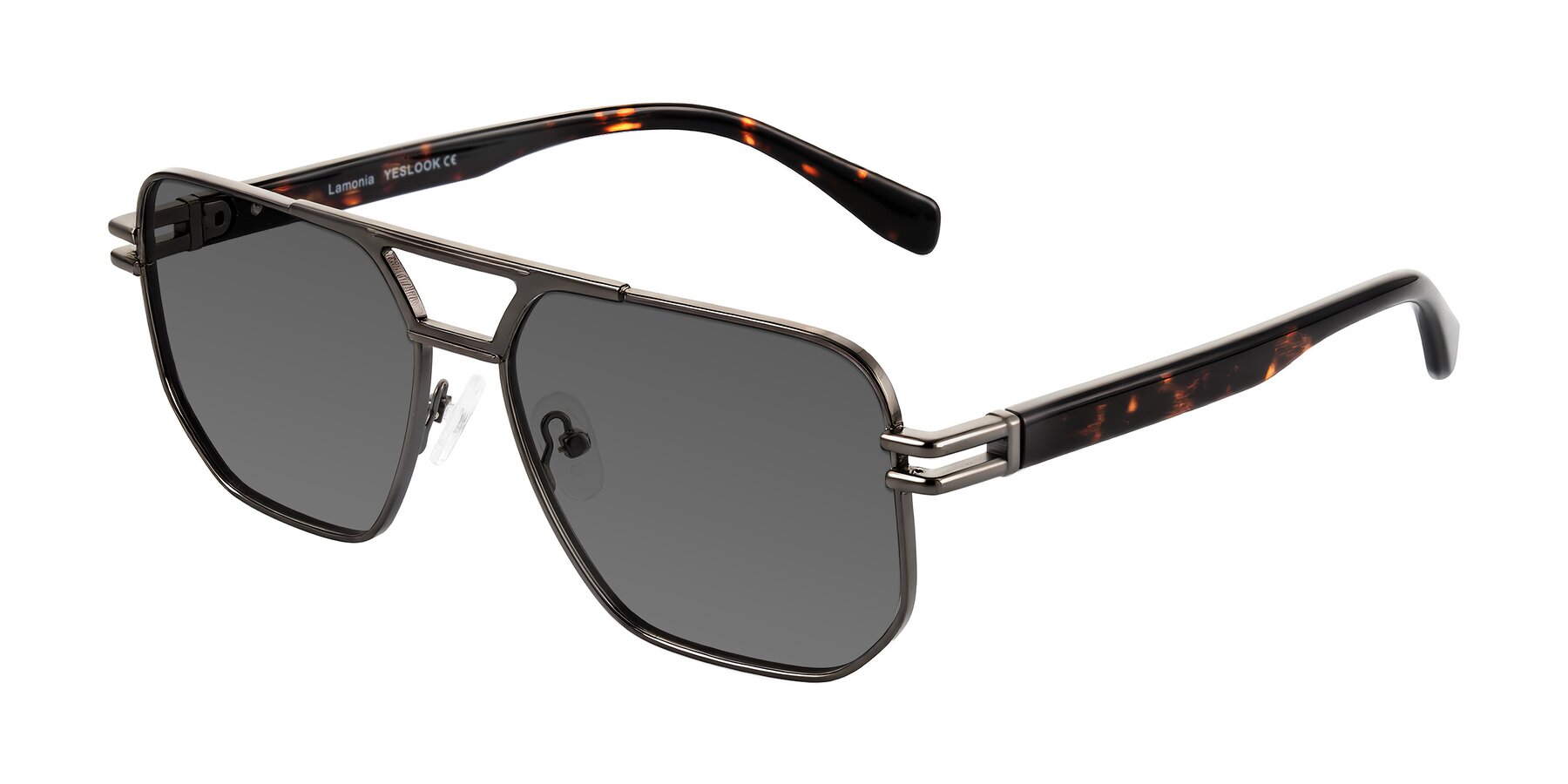 Angle of Lamonia in Matte Gunmetal/Tortoise with Medium Gray Tinted Lenses