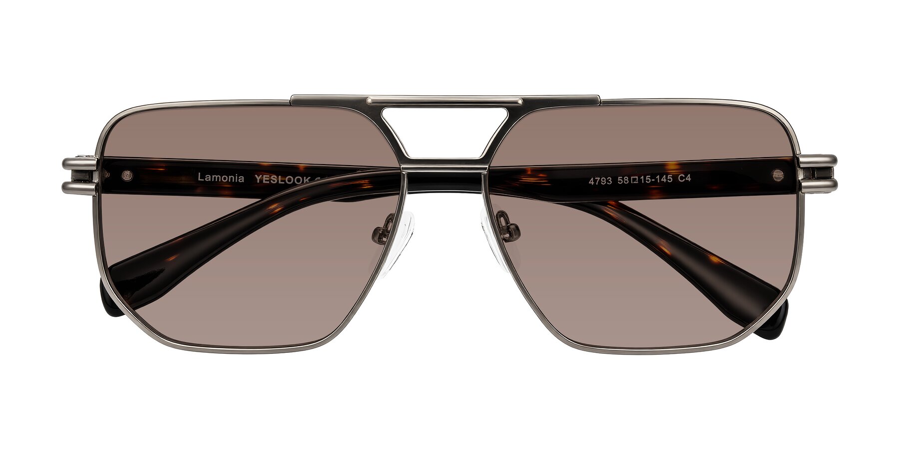 Folded Front of Lamonia in Matte Gunmetal/Tortoise with Medium Brown Tinted Lenses