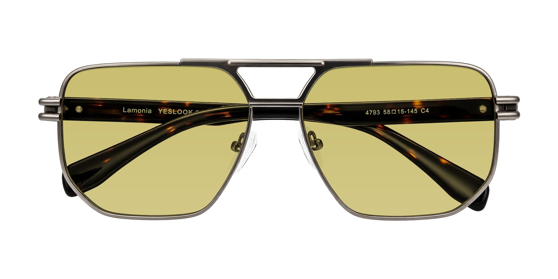 Folded Front of Lamonia in Matte Gunmetal/Tortoise with Medium Champagne Tinted Lenses