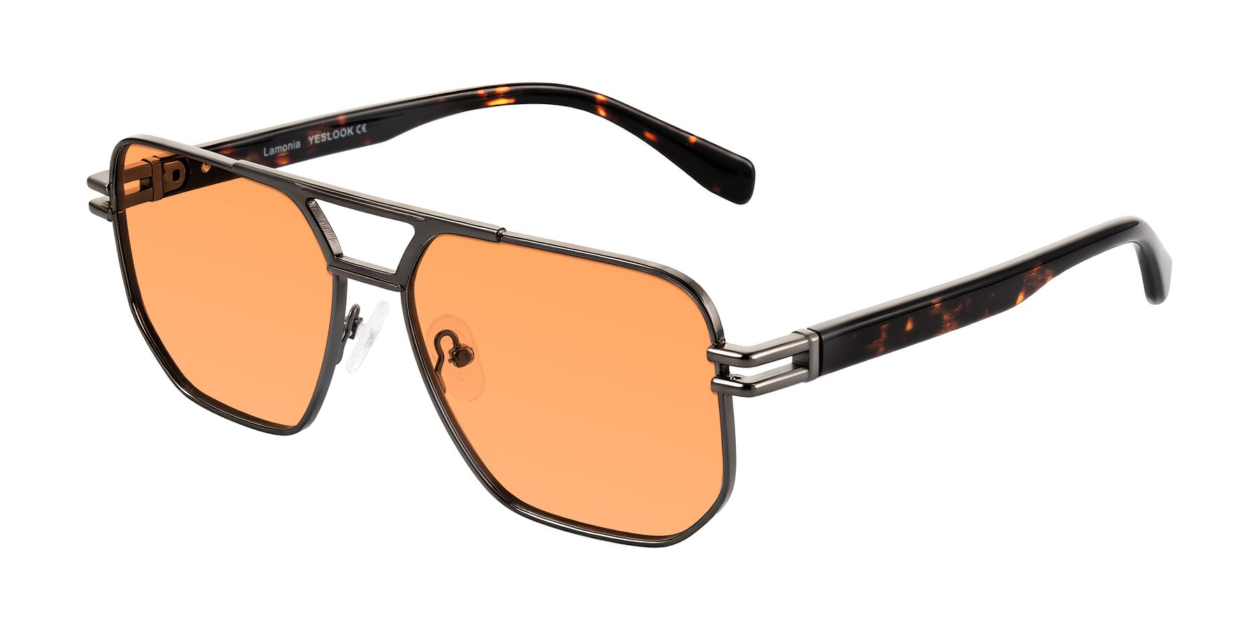 Angle of Lamonia in Matte Gunmetal/Tortoise with Medium Orange Tinted Lenses
